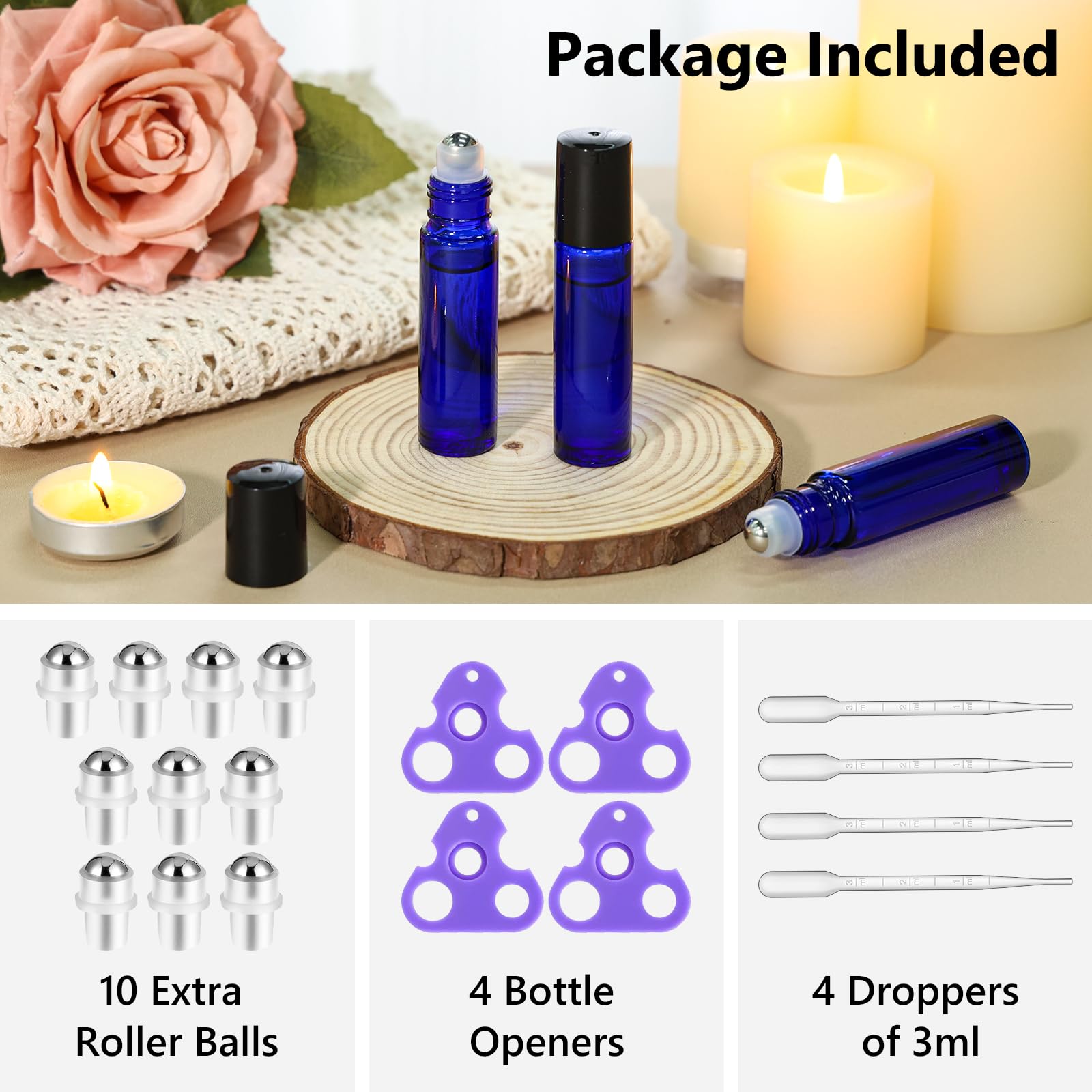 10ml Blue Glass Roller Rottles for Essential Oils (54 Count)