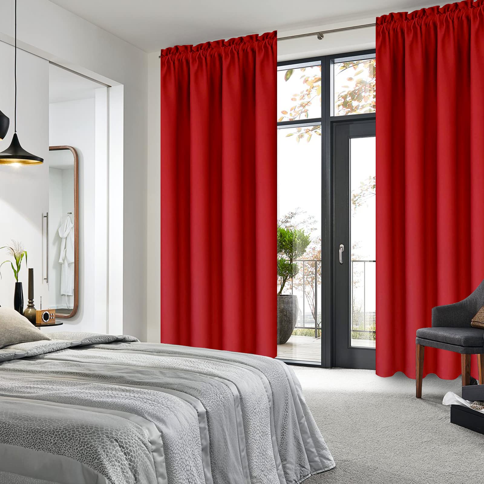 Blackout Curtains for Bedroom Living Room 38 x 84 Inch Long Red (2 Count)