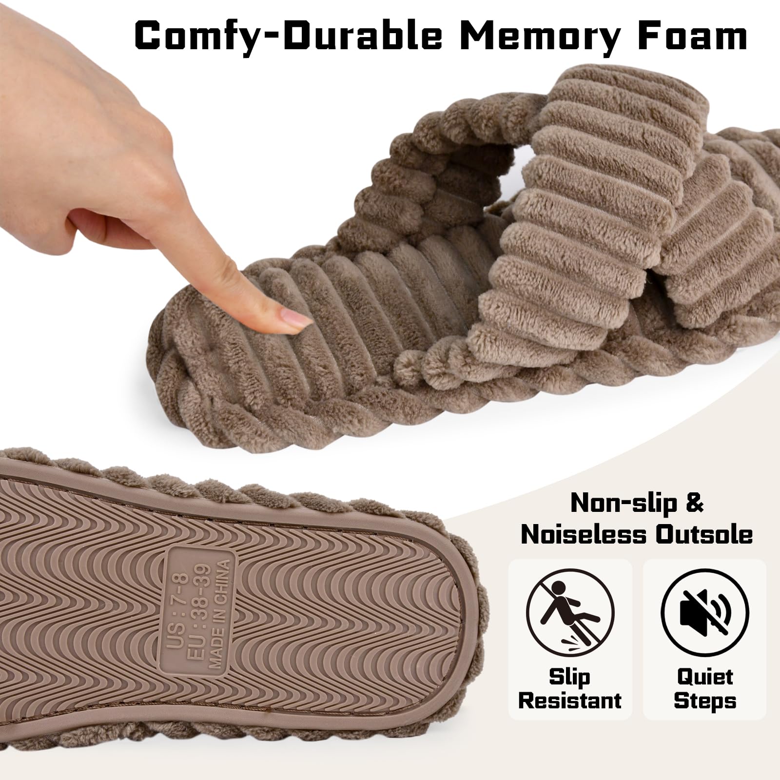 Women's Cozy Slippers Crossbands & Memory Foam