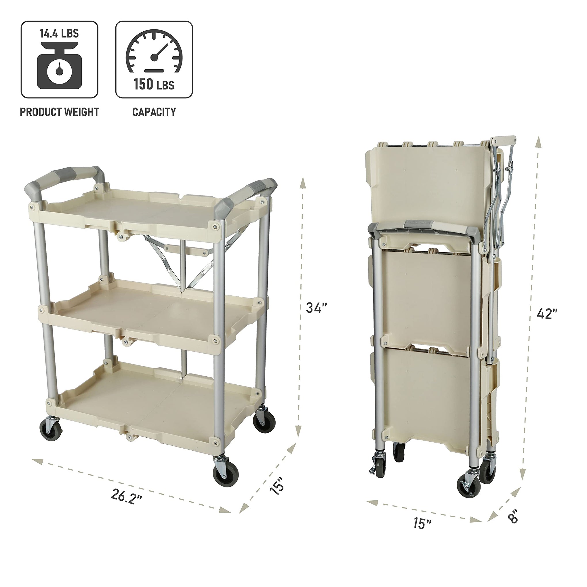 89-351 Pack-N-Roll Folding Collapsible Service Cart, 150LB Capacity, White