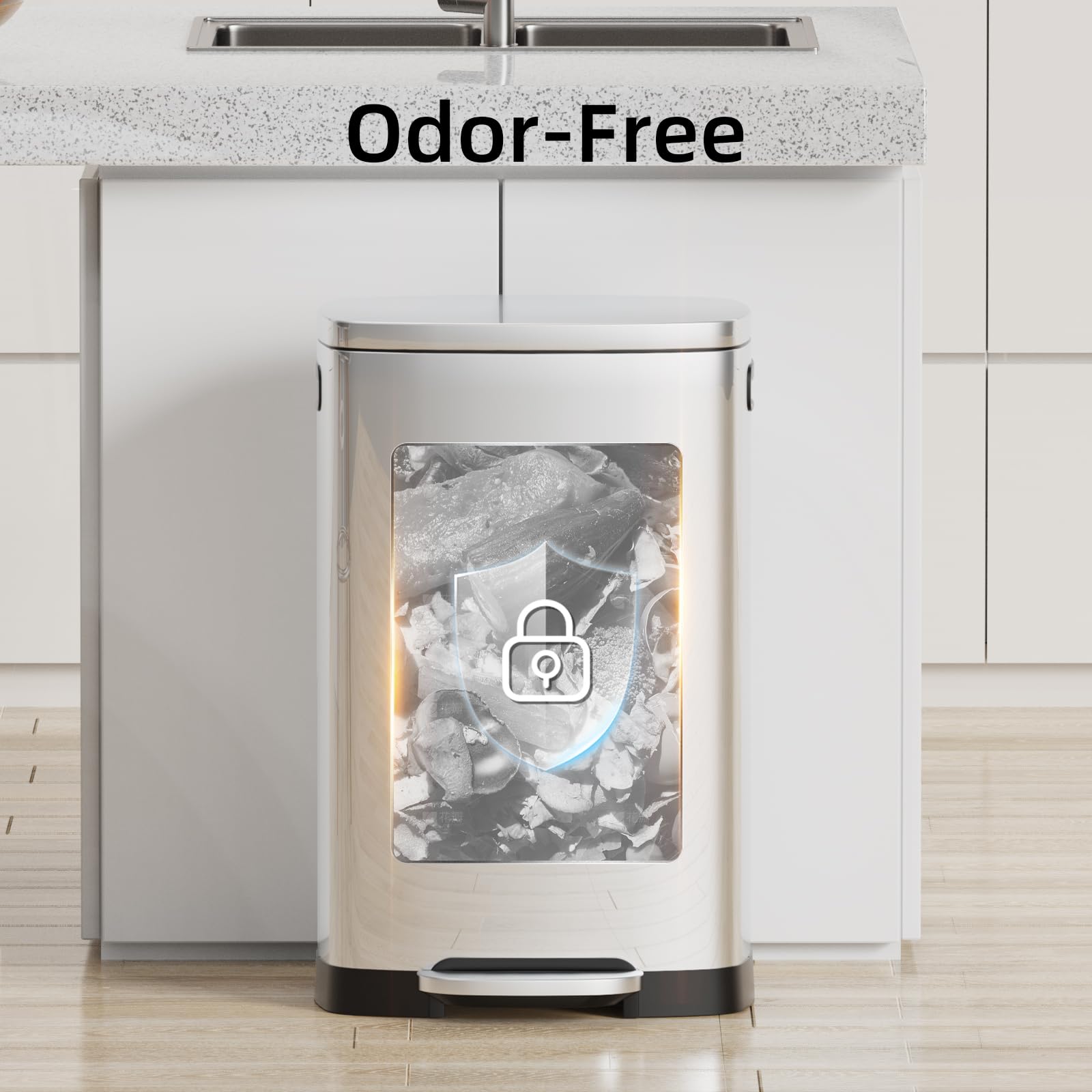 13 Gallon 50L Stainless Steel Kitchen Trash Can with Lid and Step Pedal