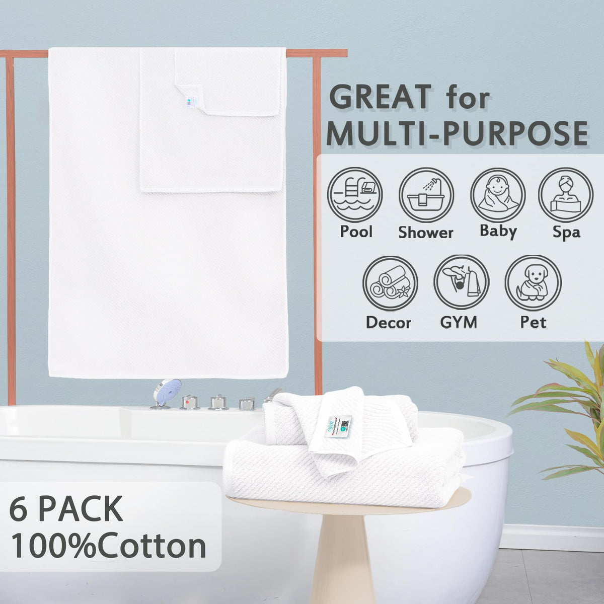 White 6PC Towel Set (6 Count)