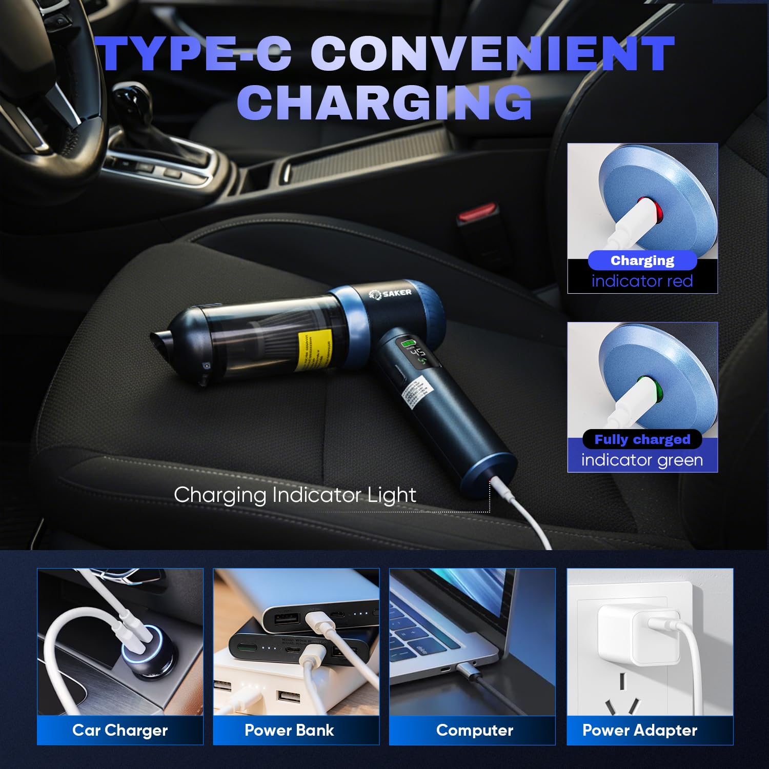 4 in1 Handheld Car Vacuum Portable Cordless 20000Pa HL157 Blue
