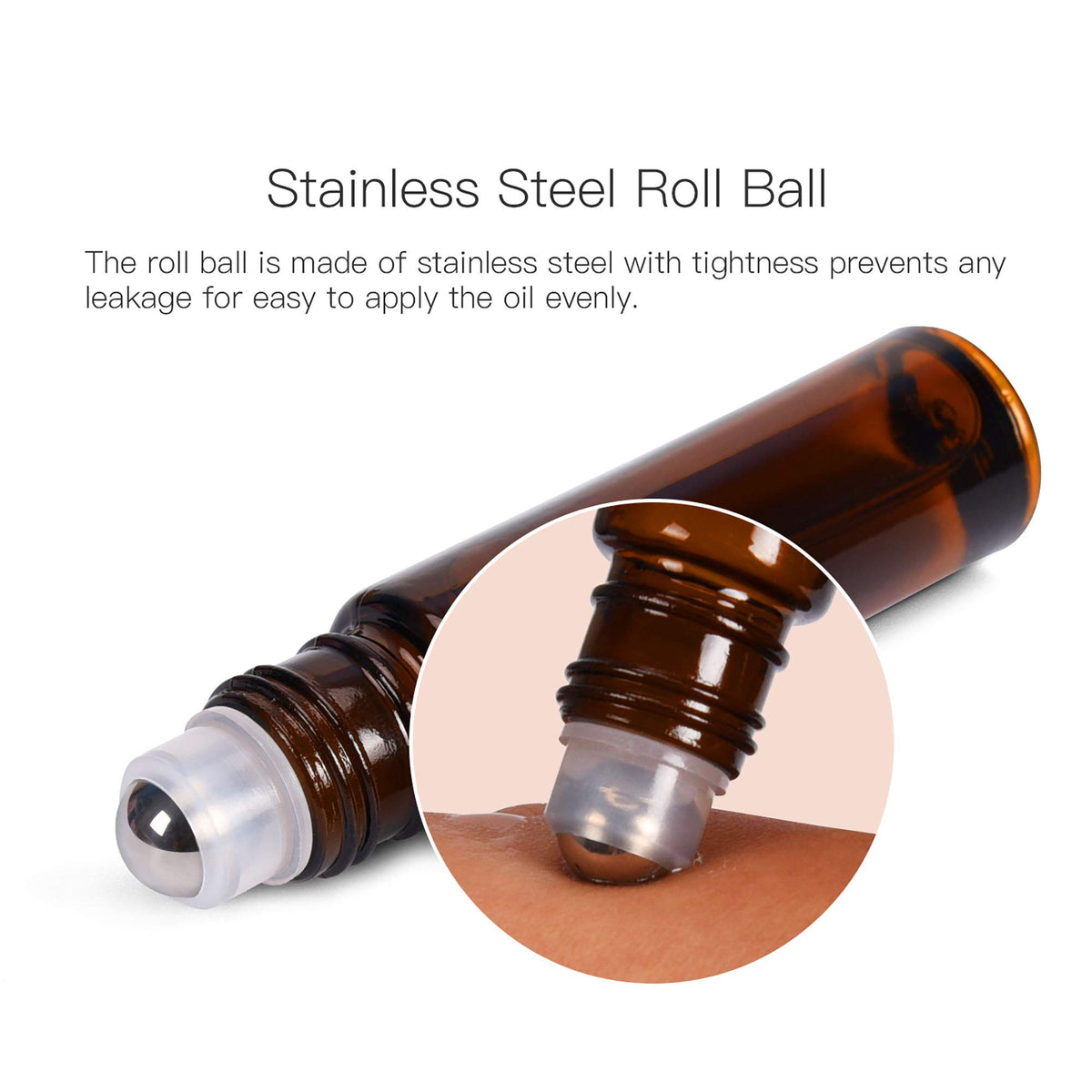 Roll on Bottles 10ml Amber Glass Empty Bottles 8 Piece with Stainless Steel Roller Ball 2 Extra Balls 8 Piece Waterproof Labels 1 Opener and 3ml Dropper for Essential Oils (8 Count)