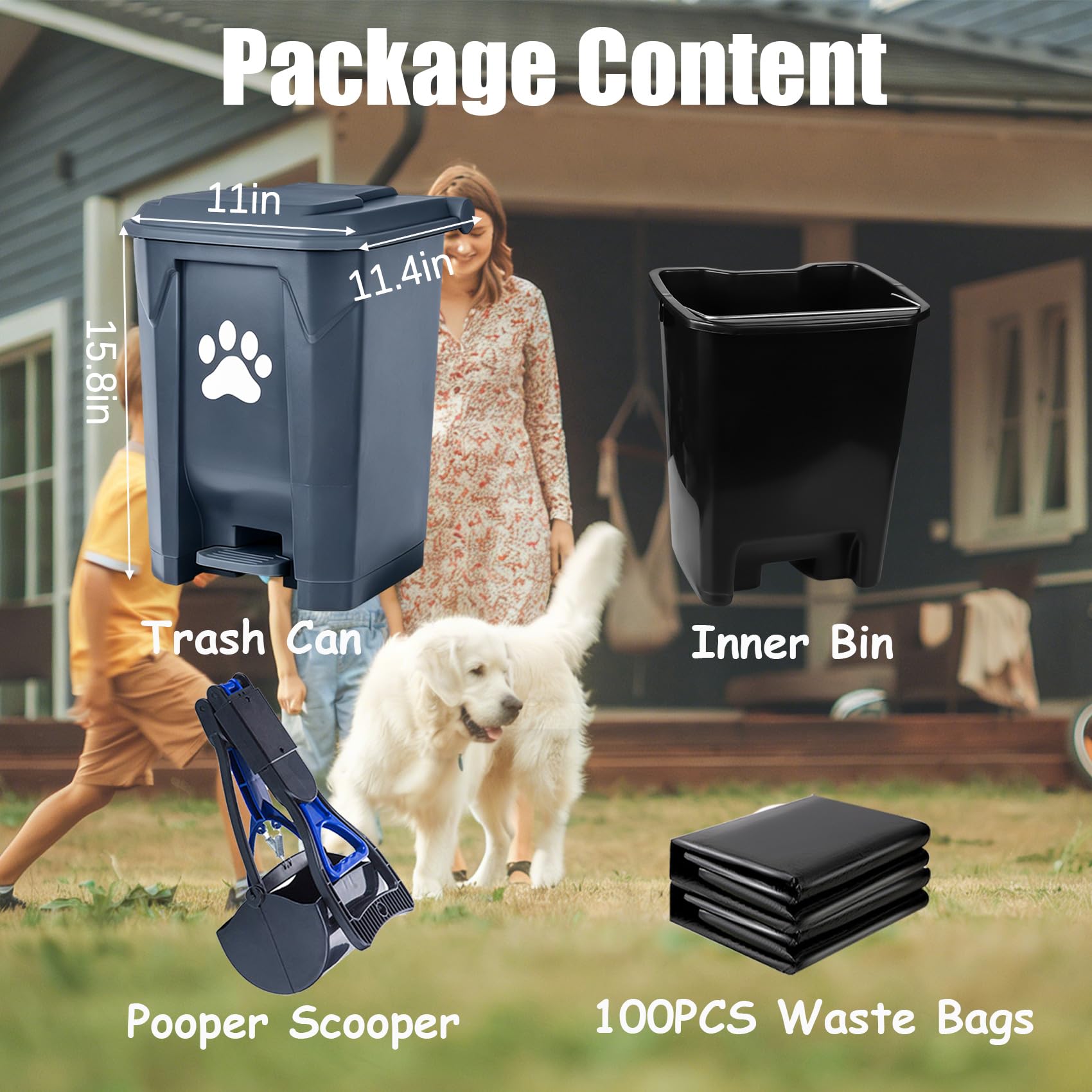 Dog Poop Trash Can Outside with Pooper Scooper