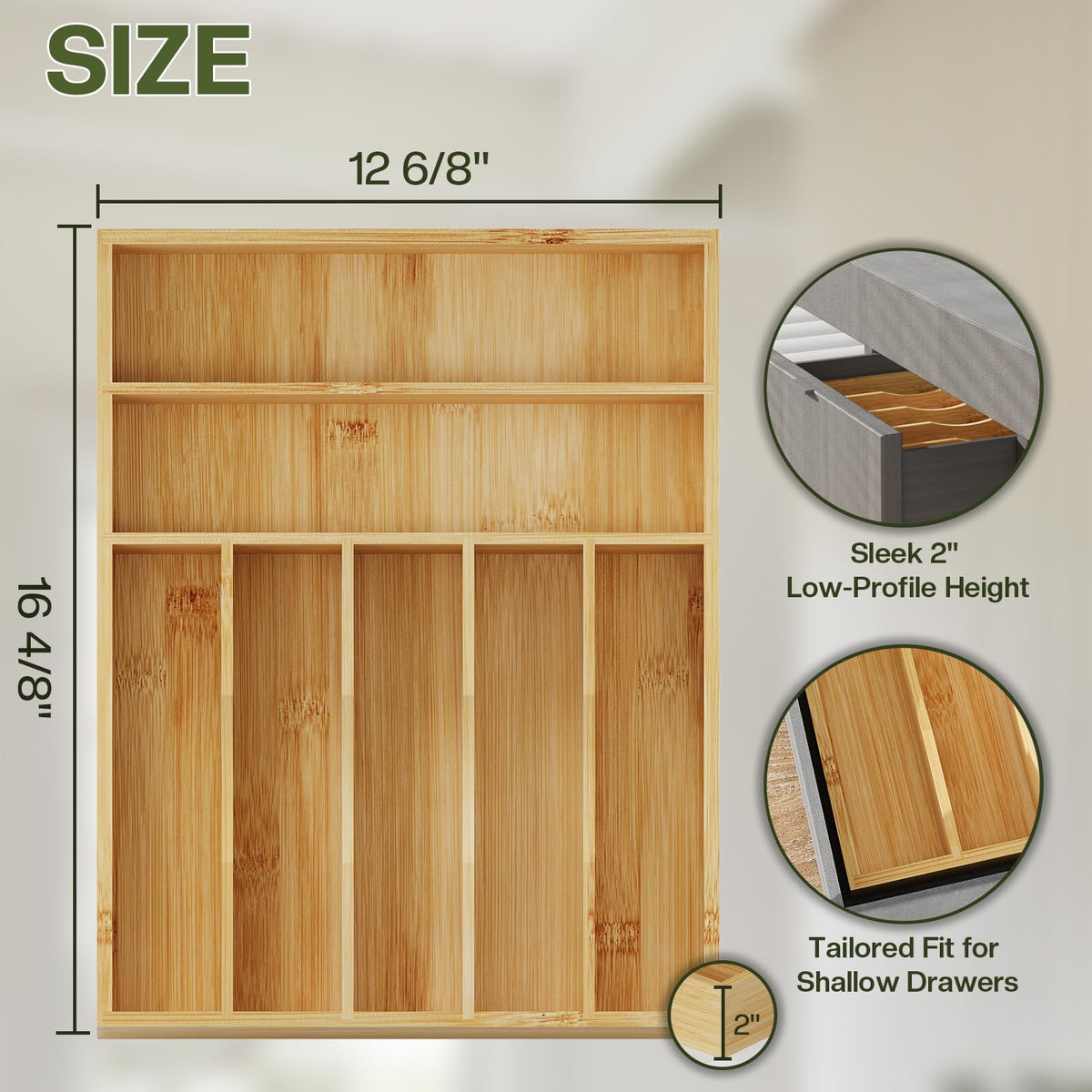 Bamboo Flatware Organizer 16.5×12.8