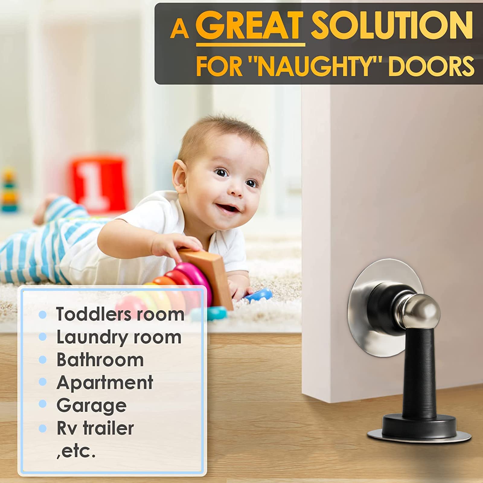 Magnetic Door Stop 12 Pack Stainless Steel Door Holders to Keep Door Open Self (12 Count)