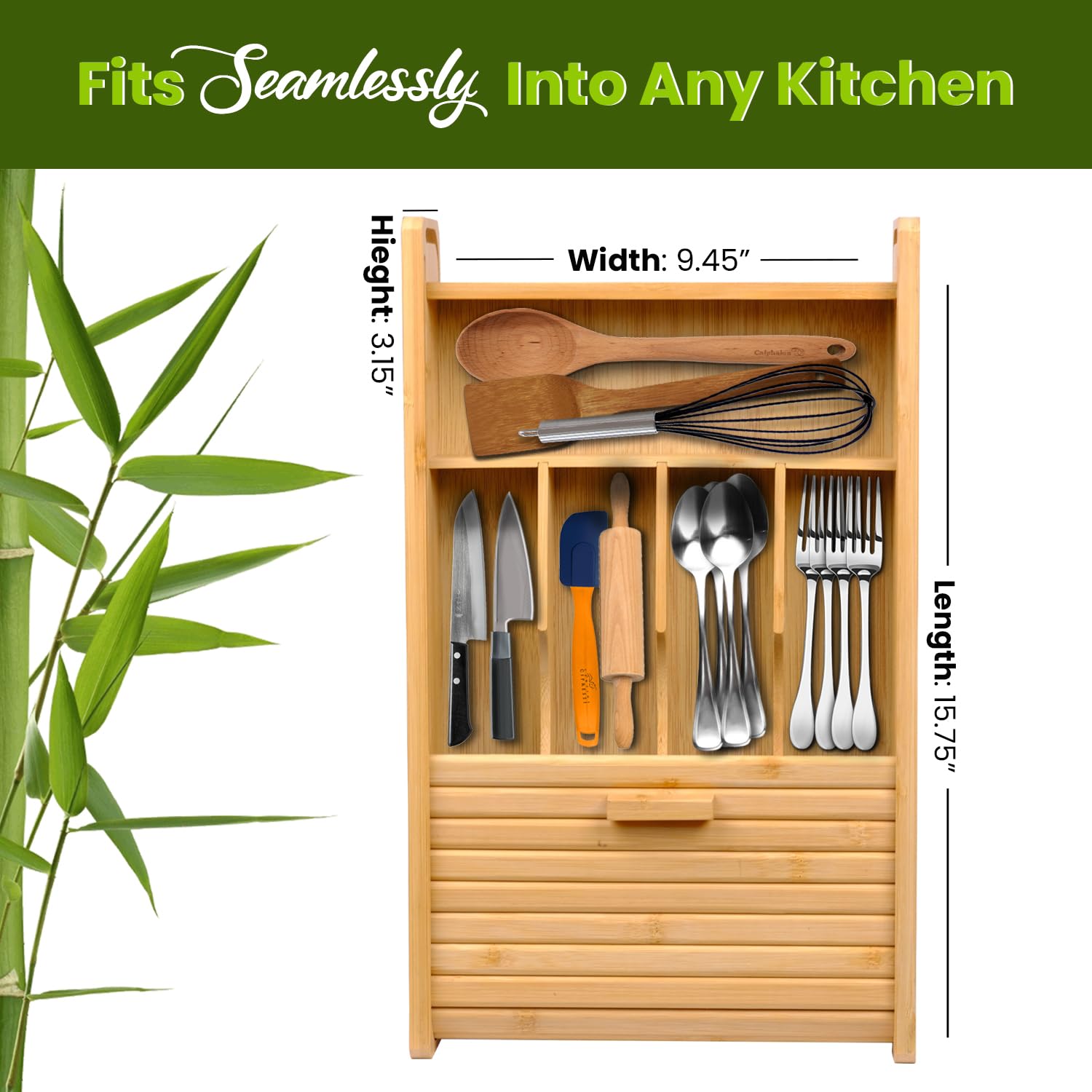 Bamboo Drawer Organizer with Sliding Lid