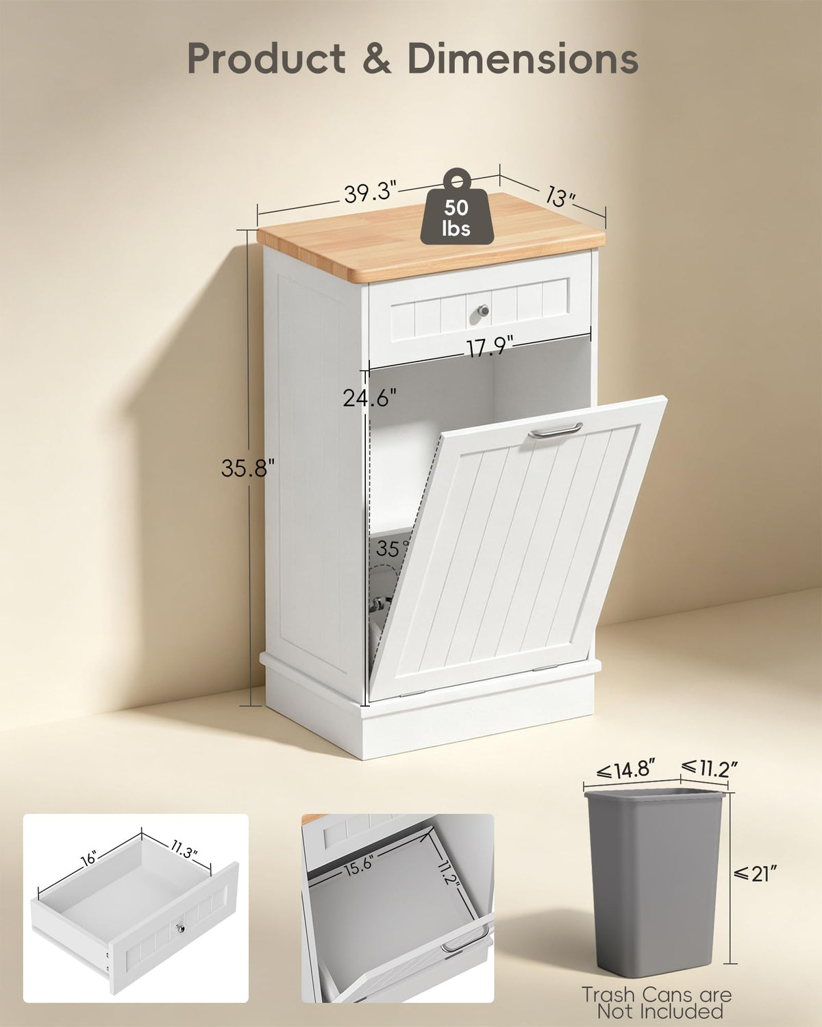 10 Gallon Tilt Out Trash Cabinet with Big Storage Drawer