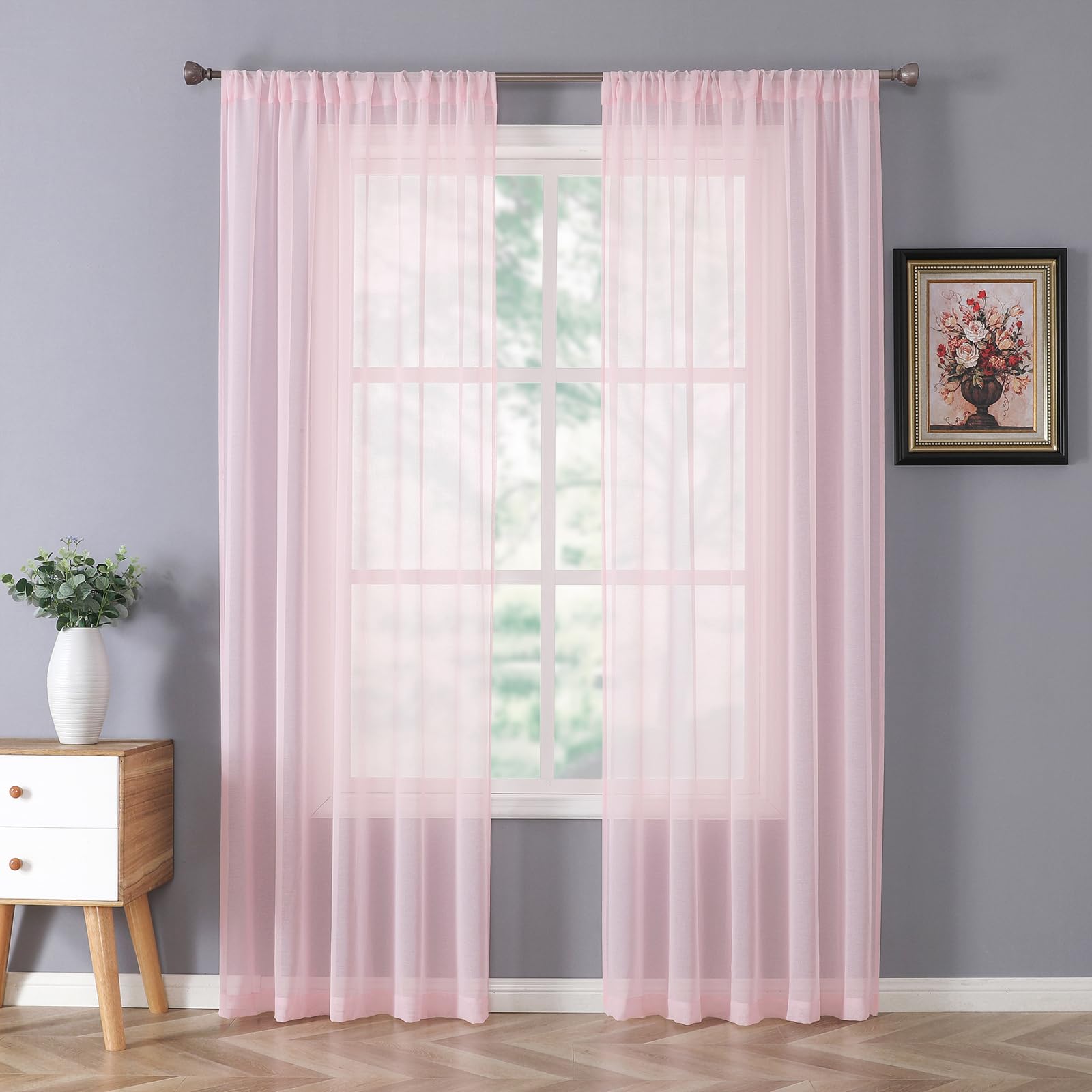 Sheer Curtains Bedroom Linen Textured Curtain Sheers Light Filtering Voile Rod Pocket Curtains for Living Room (2 Count)
