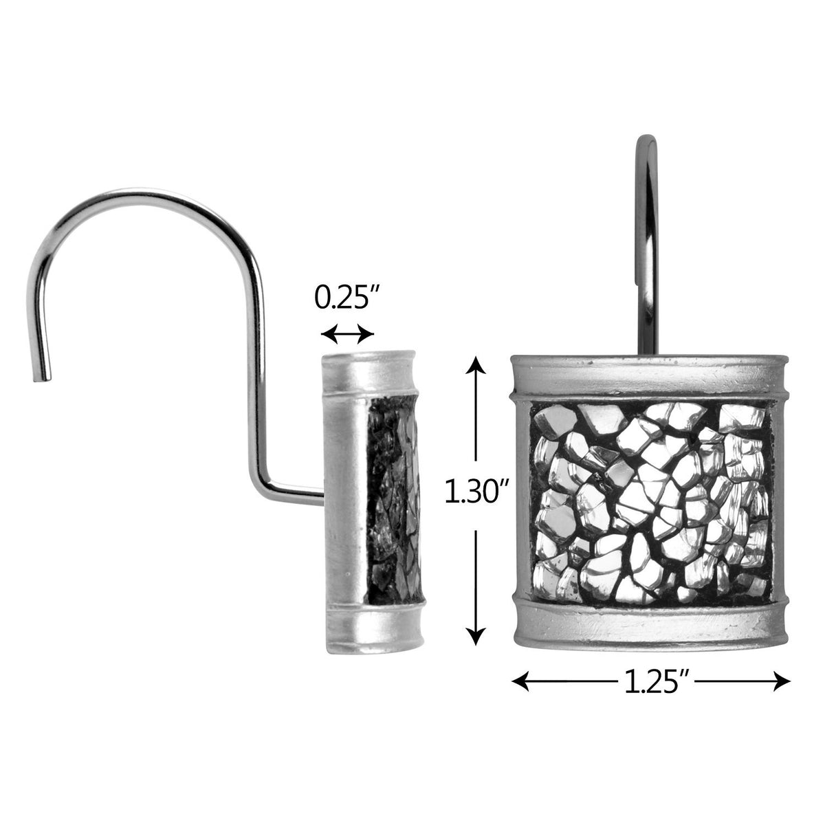Silver Shower Curtain Hooks Decorative (12 Count)