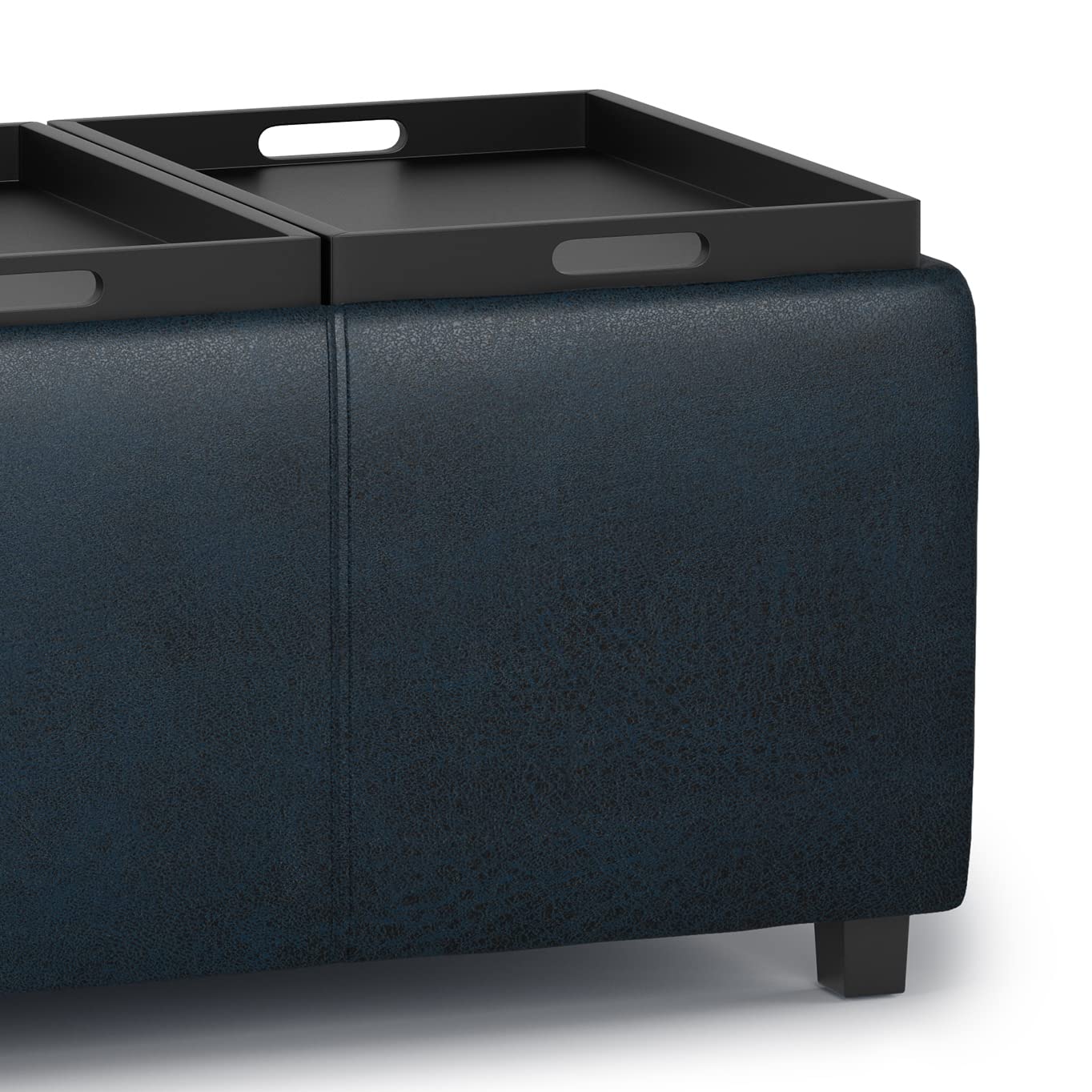Avalon 42" Wide Vegan Leather Storage Ottoman in Dark Blue
