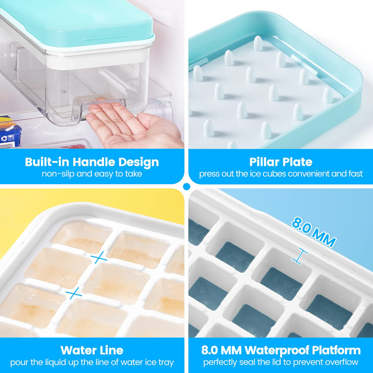 1" Ice Cube Tray with Lid and Bin