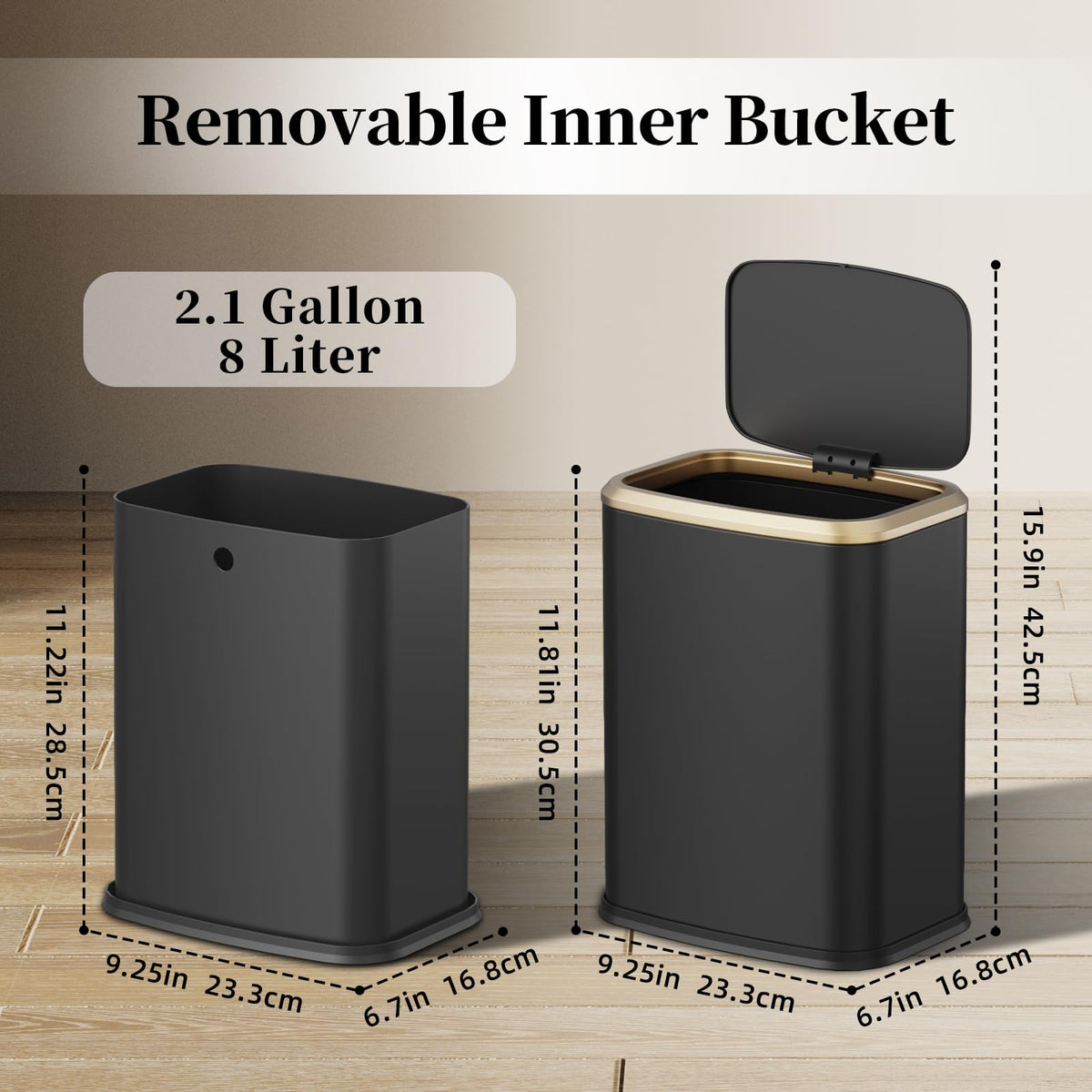 2.1 Gallon Bathroom Trash Can with Lid Press Top