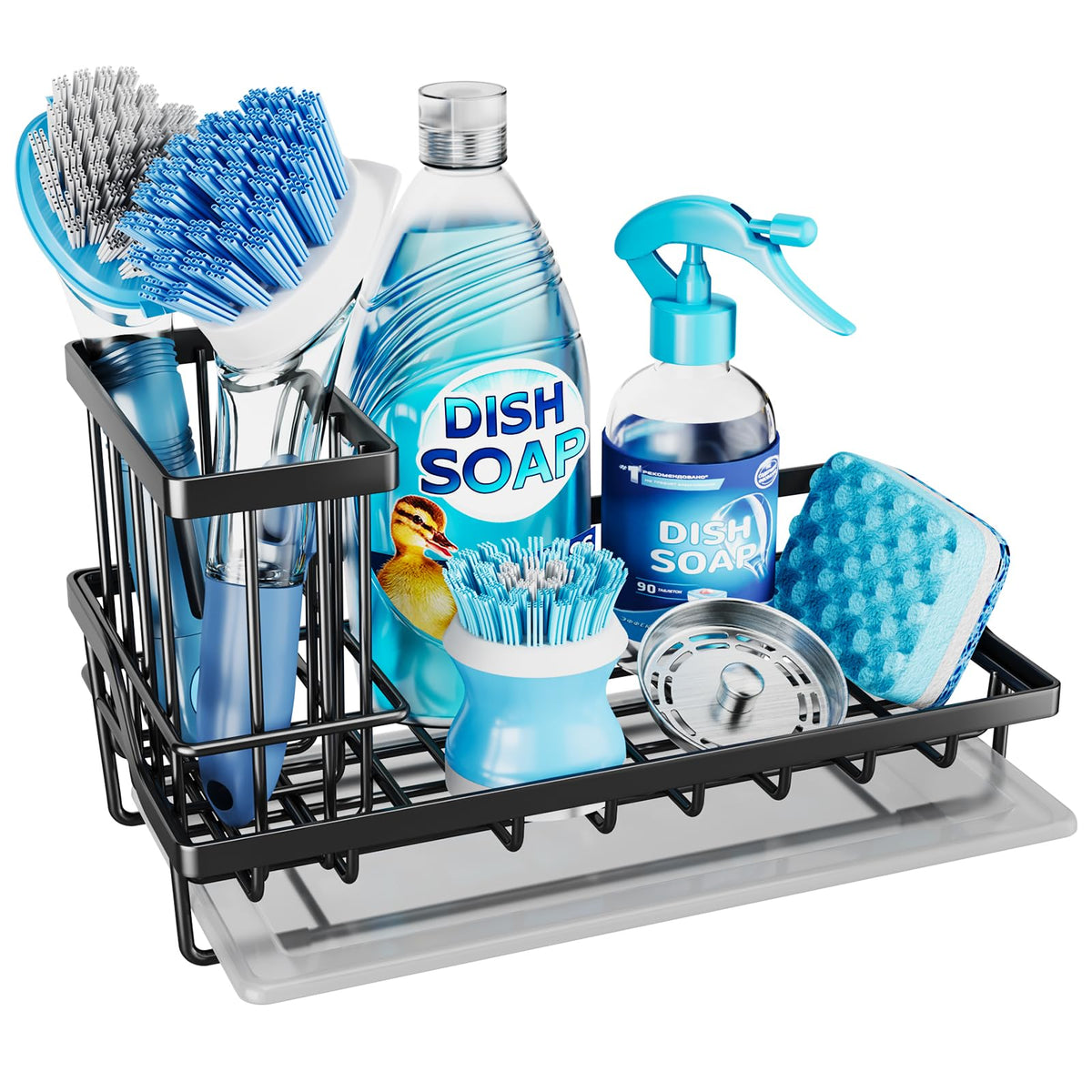 Sink Caddy Kitchen Sponge Holder with Dish Brush Holder