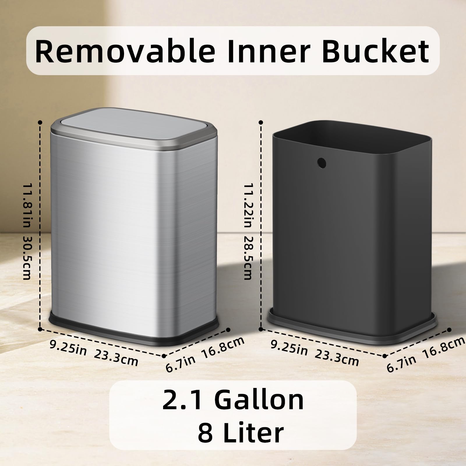 8L 2.1 Gal Small Bathroom Trash Can with Lid (60 Count)
