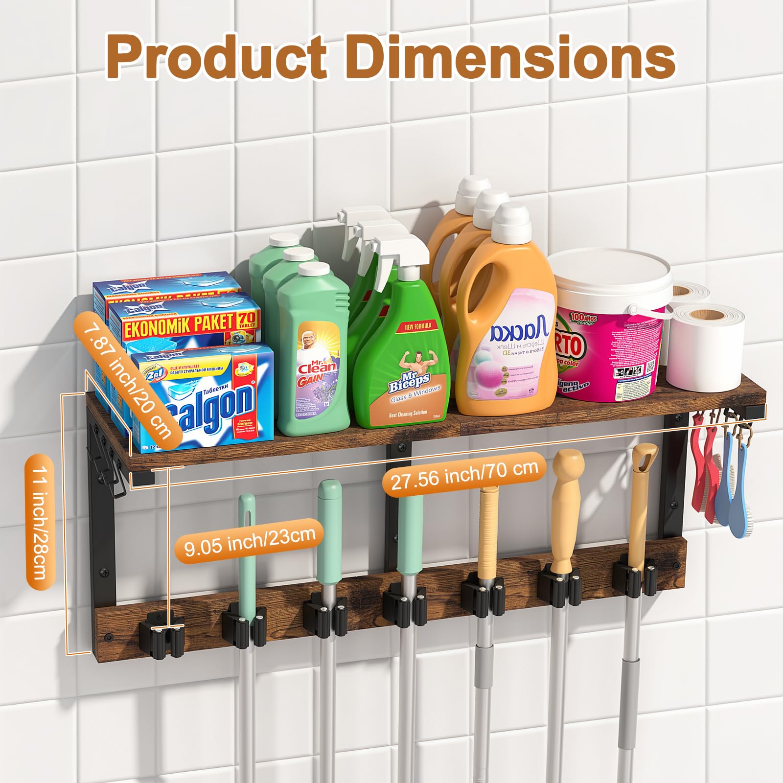 Wall Mount Broom Holder Laundry Room Storage Organizer Shelves