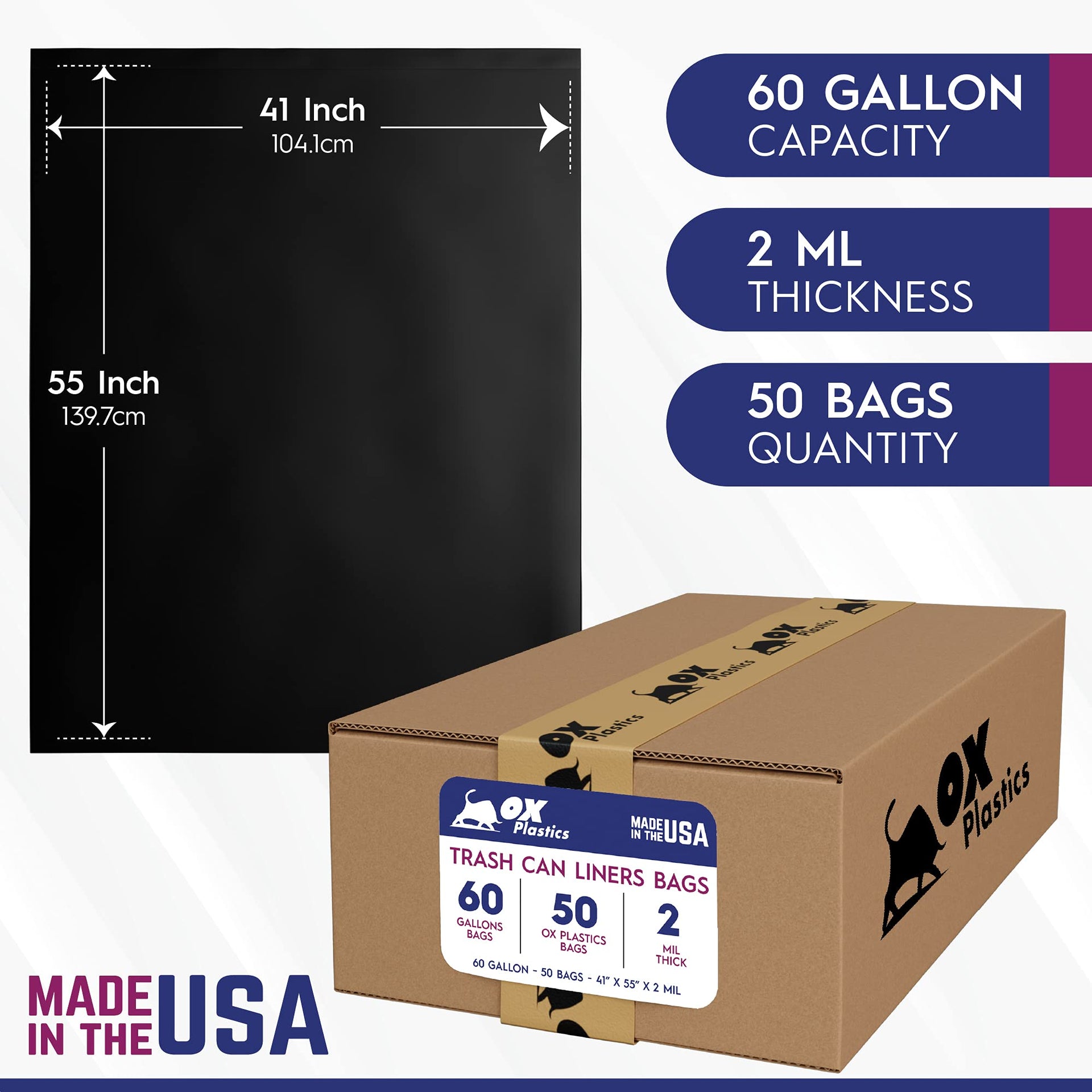 60 Gallon Trash Can Liners Bags (50 Count)