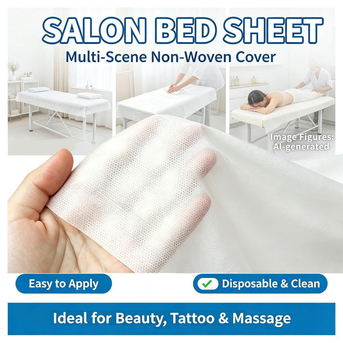100PCS Massage Table Sheets Disposable Spa Bed Cover 75x31 Waterproof White (100 Count)