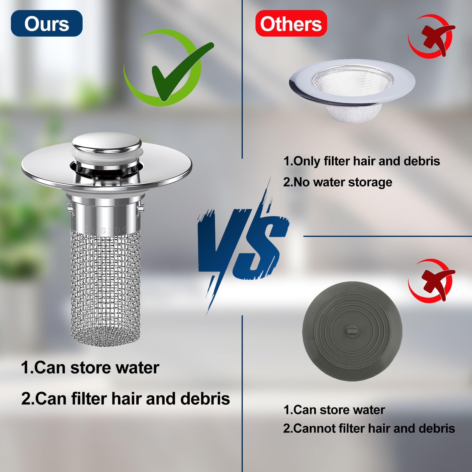 2024 New Pop Up Bathroom Sink Drain Strainer Hair Catcher (2 Count)