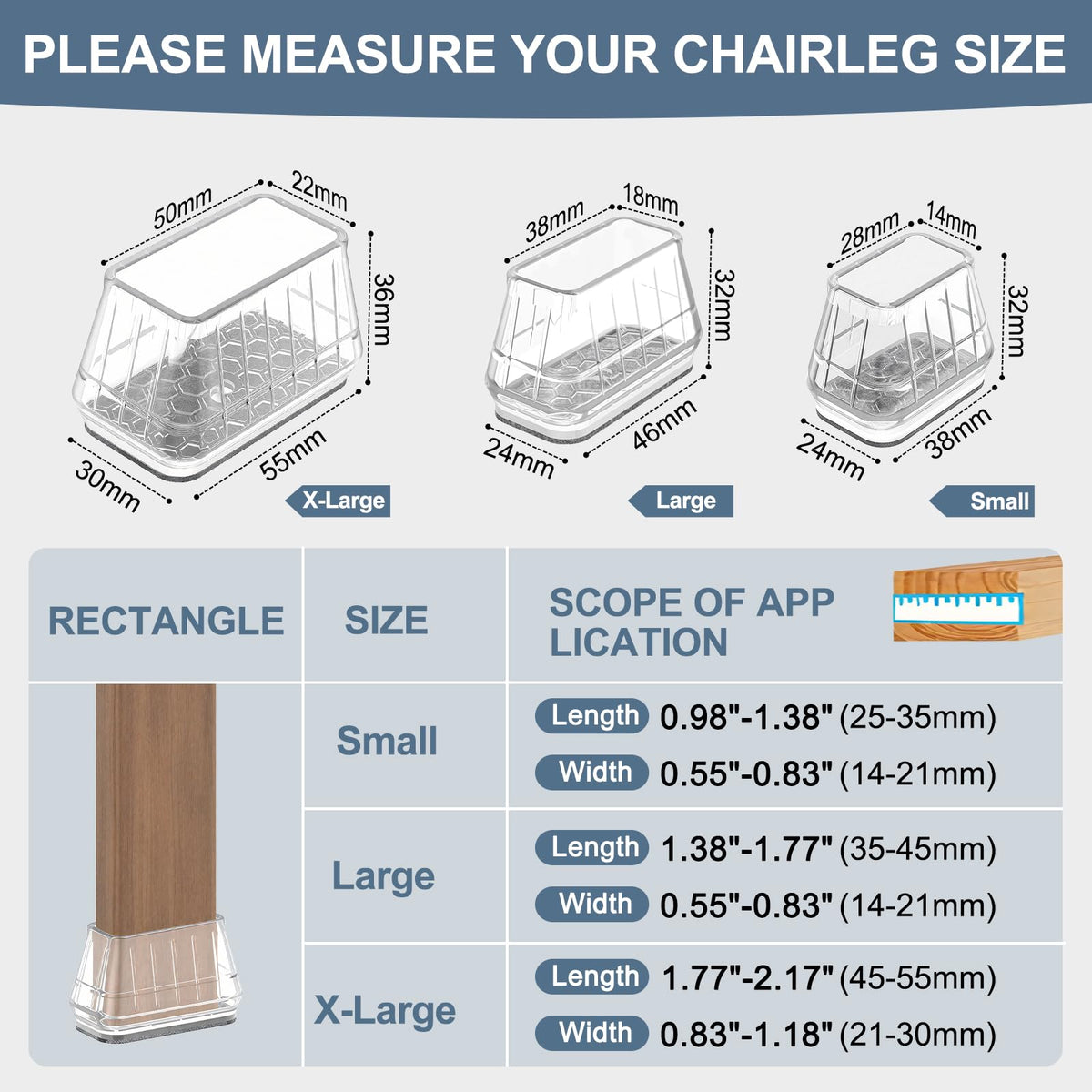 24PCS Rectangular Chair Leg Floor Protectors for Hardwood Floors (24 Count)