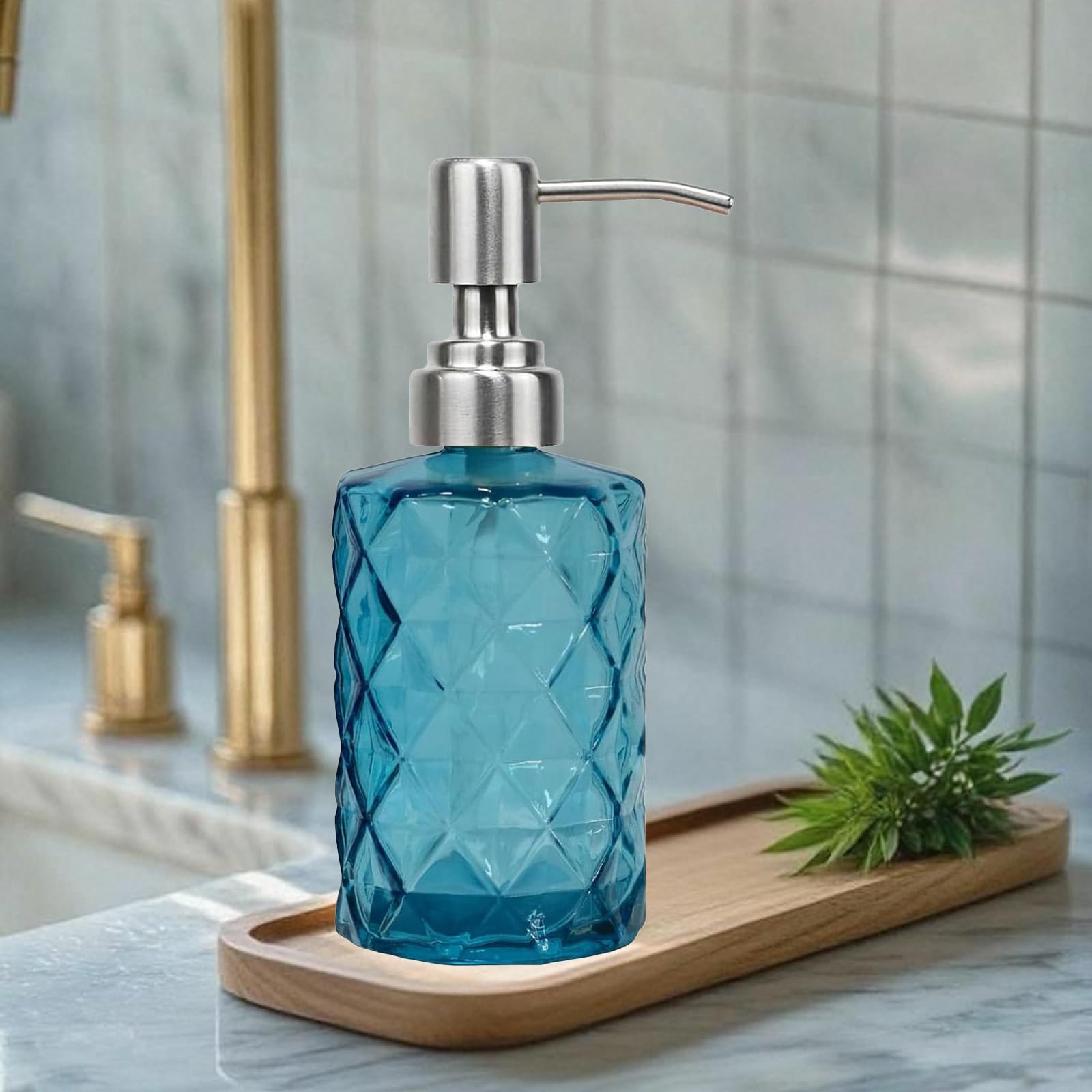 12Oz Blue Glass Soap Dispenser
