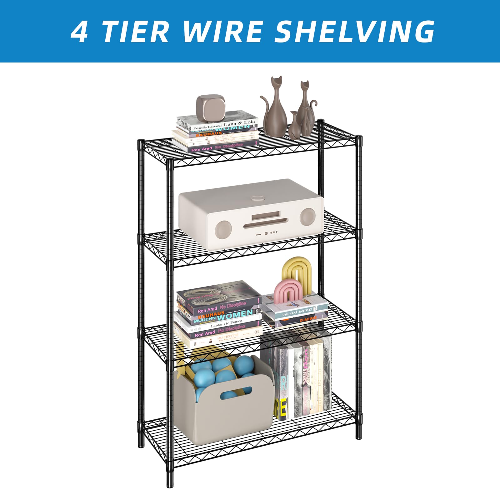 4 Shelf Adjustable Metal Wire Shelving