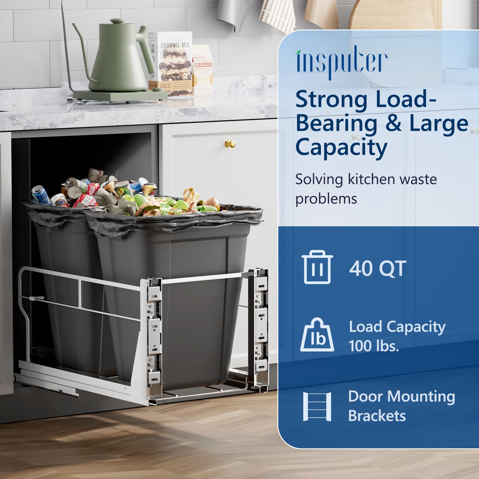 Dual 40QT Pull Out Trash Can Under Cabinet with Soft (2 Count)