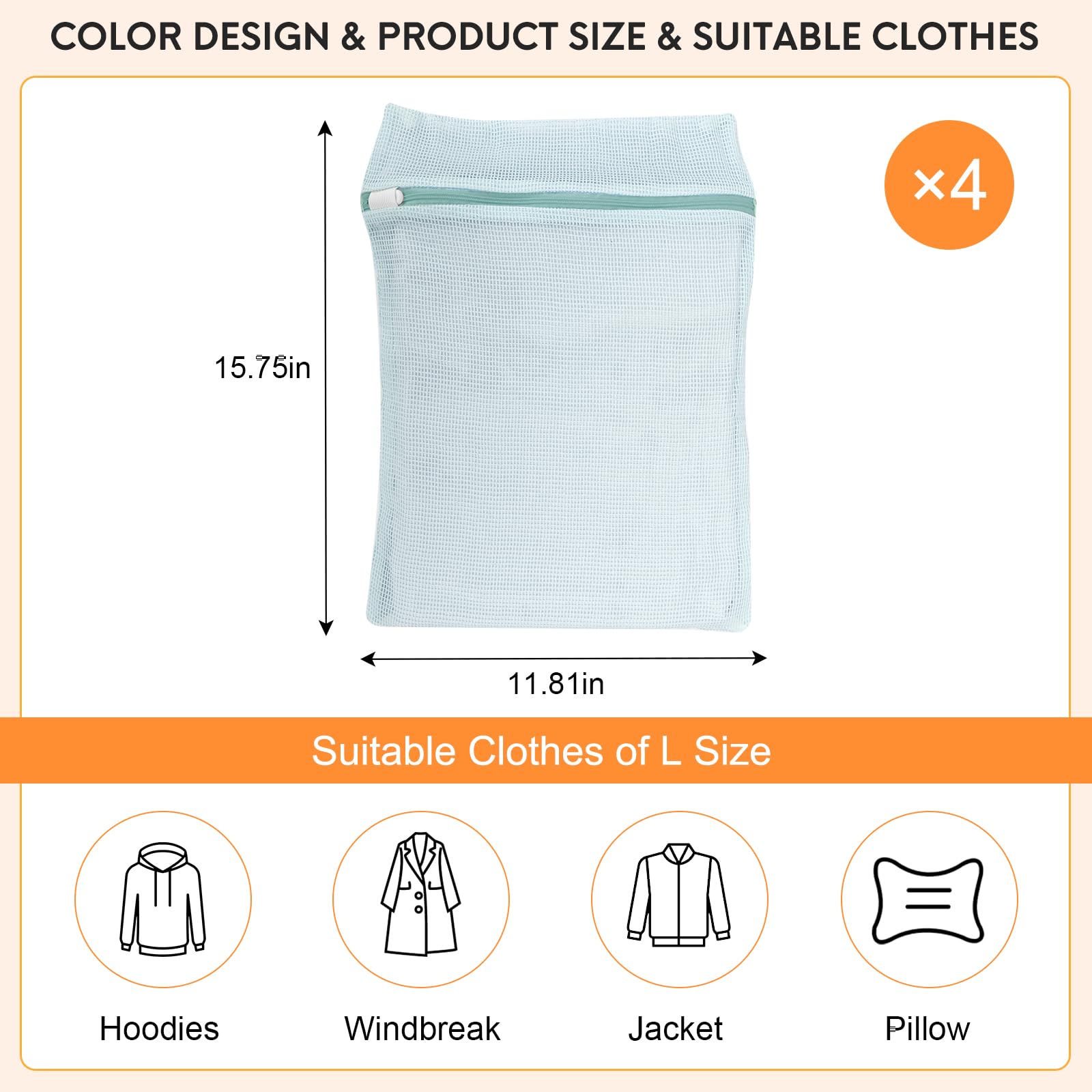 4 Piece Blue Medium Durable Organic Cotton Mesh Laundry Bags with Sturdy Zippers and Breathable Mesh are Delicate Laundry Bags for Underwear