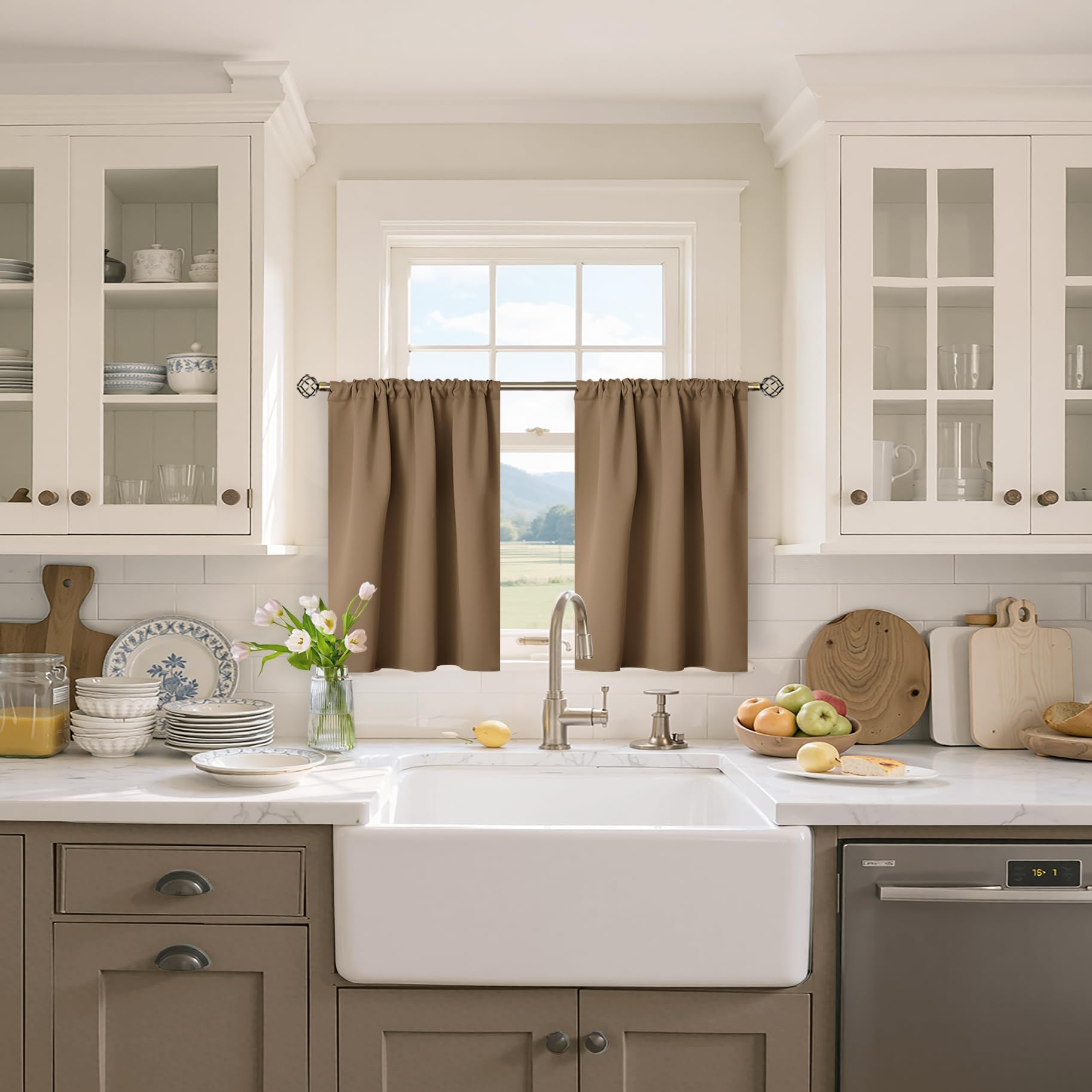 Taupe Blackout Kitchen Curtains 36 Inches Length (2 Count)