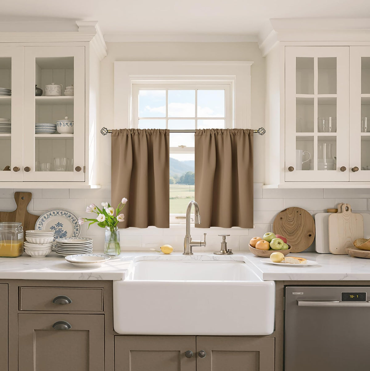 Taupe Blackout Kitchen Curtains 36 Inches Length (2 Count)