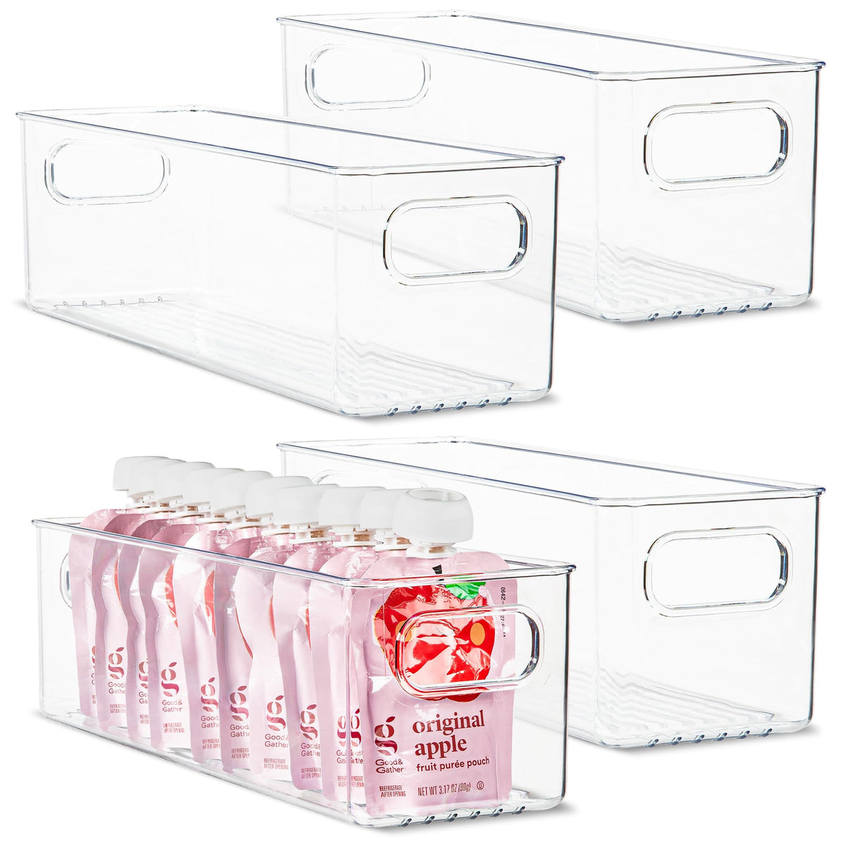 Plastic Food Storage 4 Pack Clear Container Bin with Handles for Organizing Kitchen (4 Count)