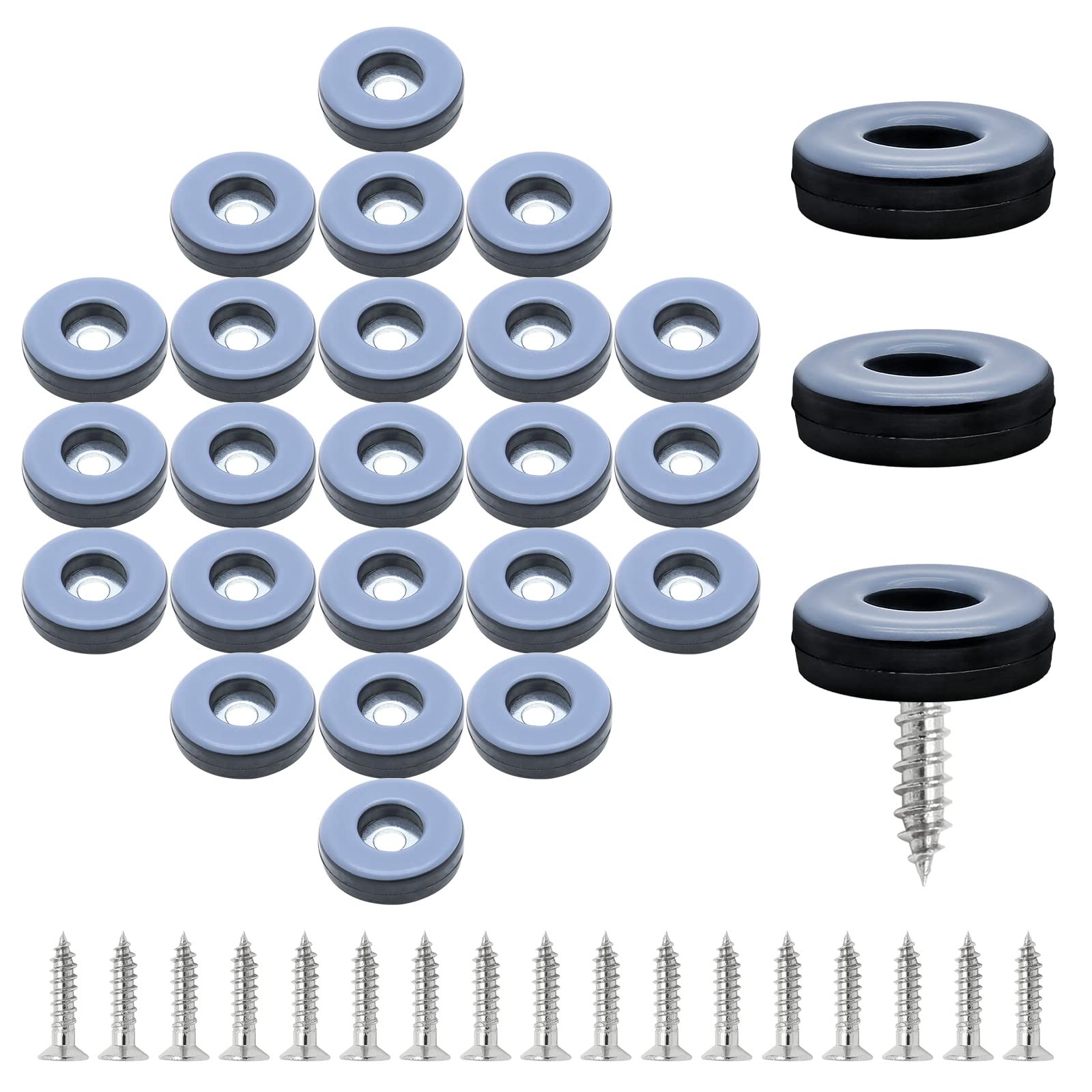 1" (25mm) Screw on Furniture Sliders, Gray/Black, 24pcs (24 Count)