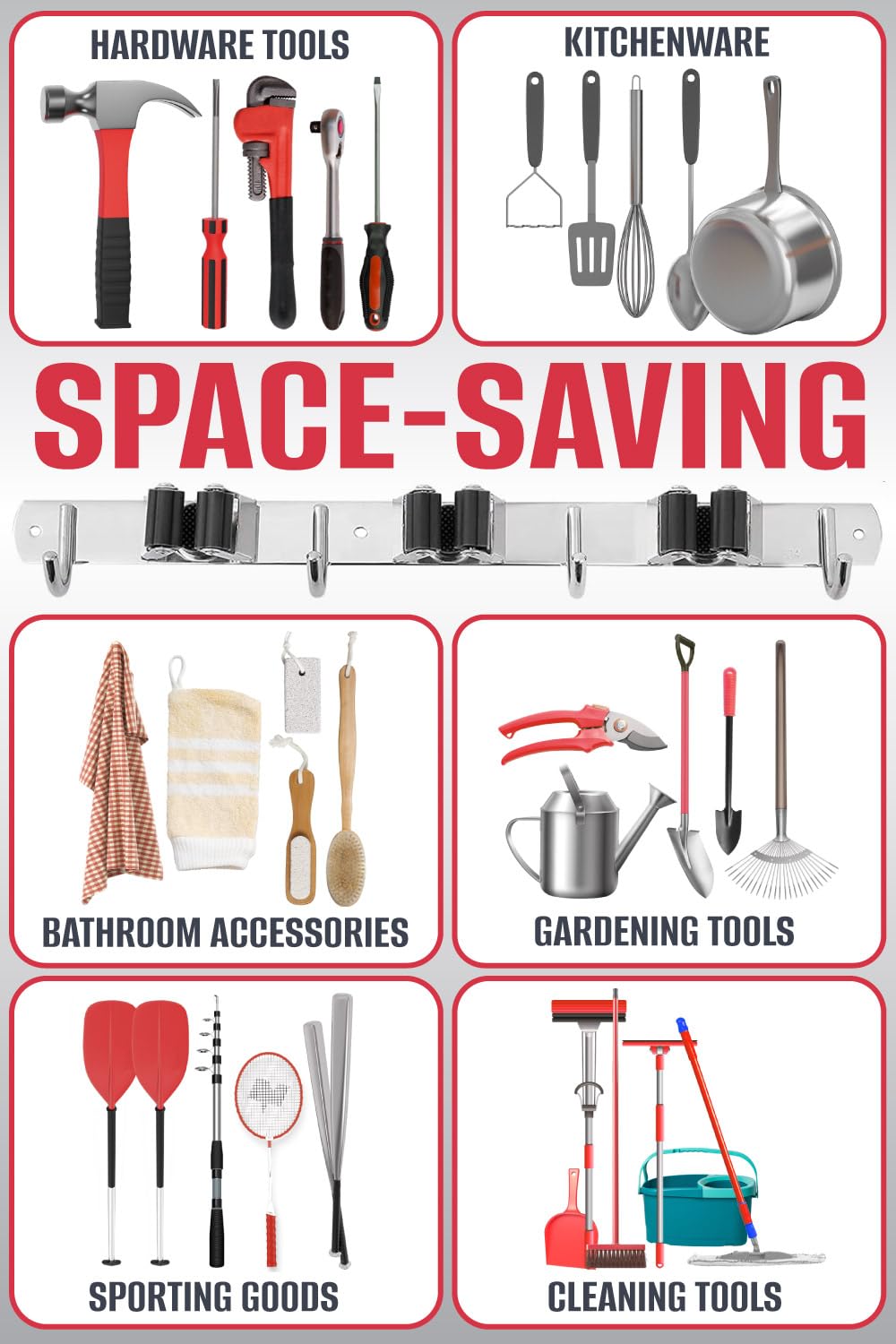 Compact Mop and Broom Holder Wall Mount