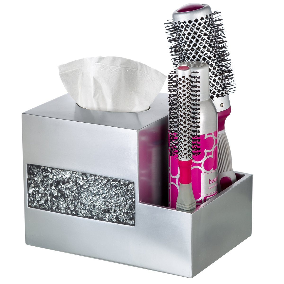 Crackled Glass Tissue Box Cover Square Silver Decorative Multi