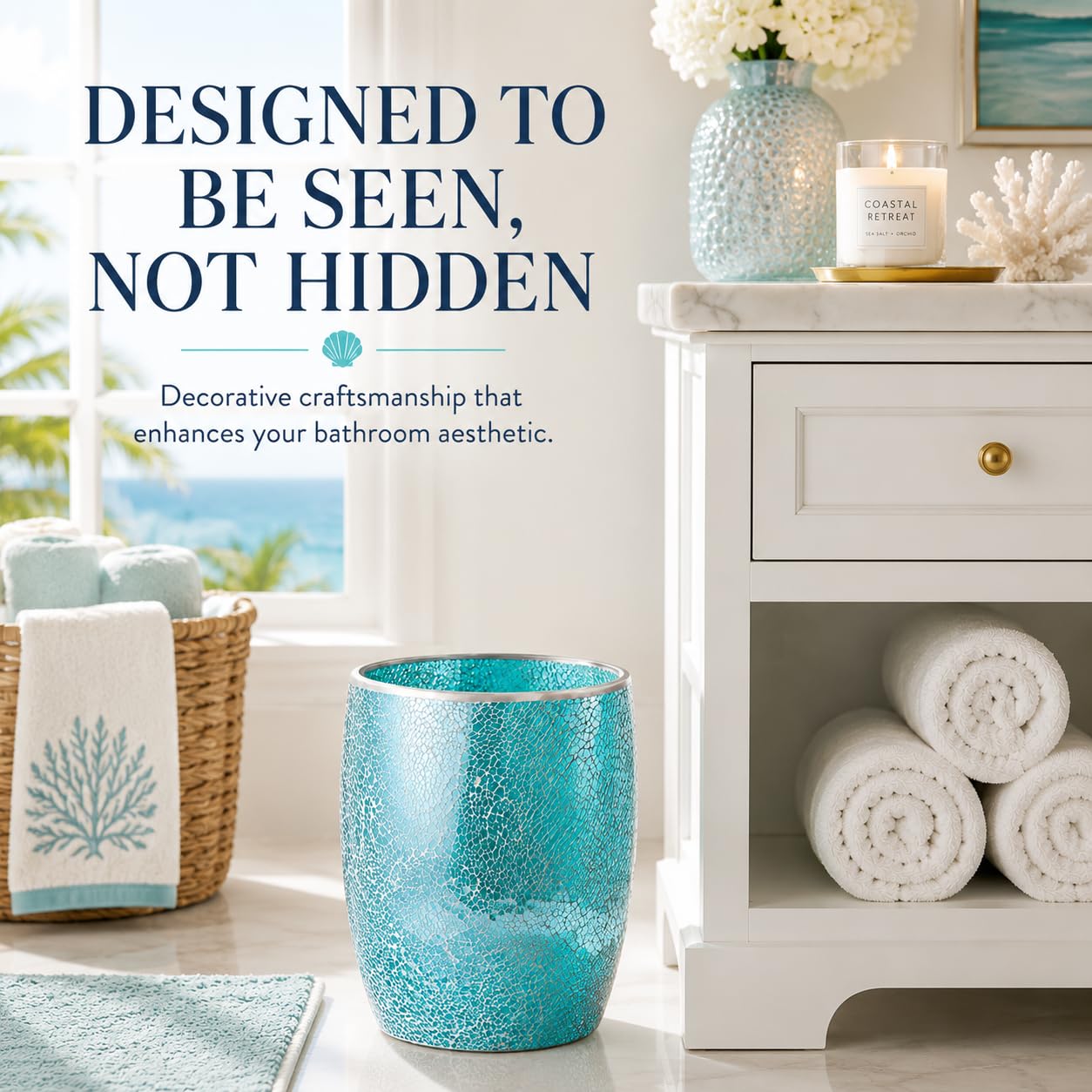 Turquoise Bathroom Trash Can