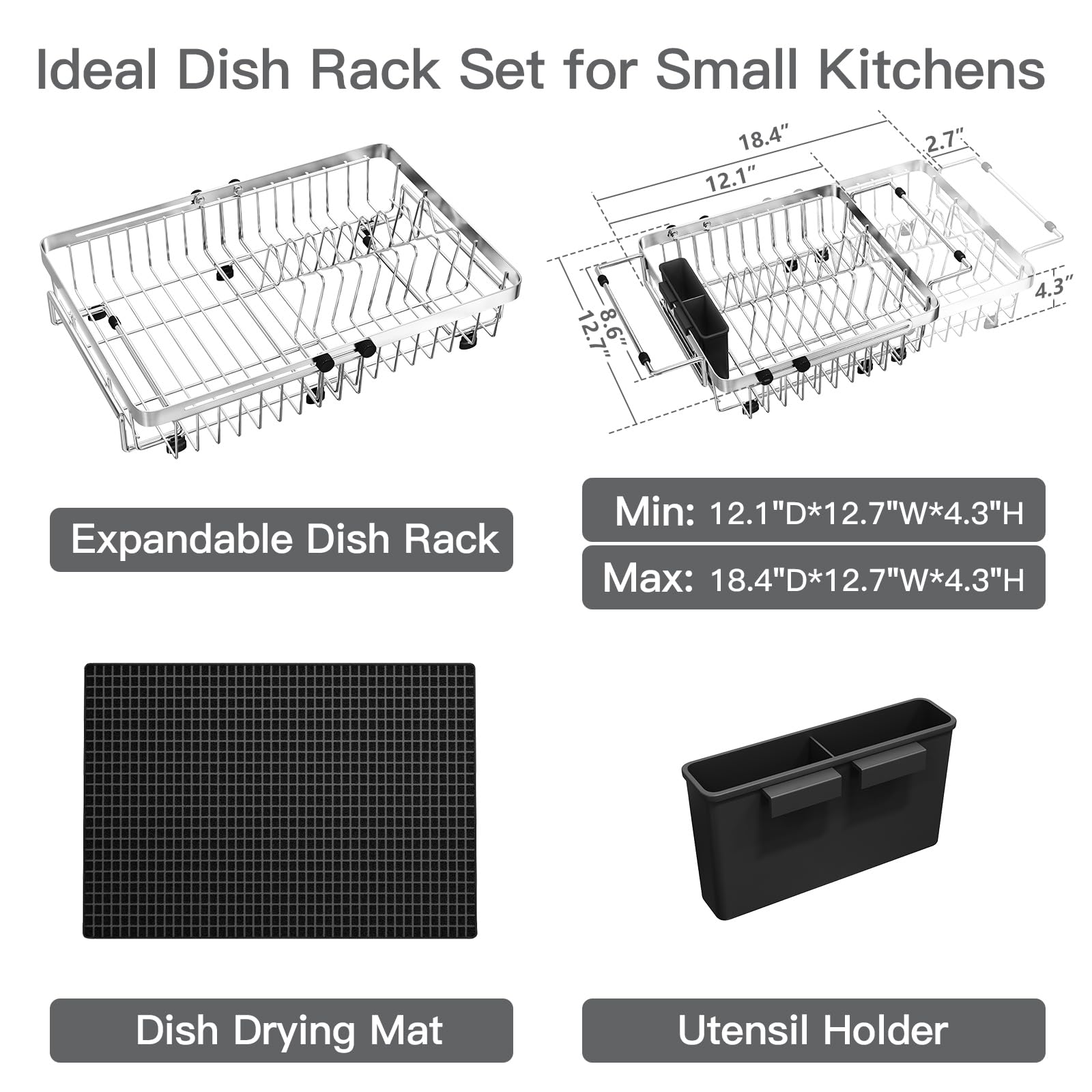 Dish Drying Rack Over The Sink with Utensil Holder