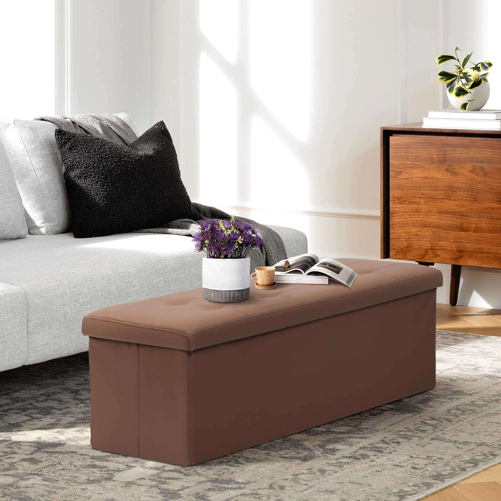 43" Storage Ottoman Bench Folding Bench with 130L Hidden Storage