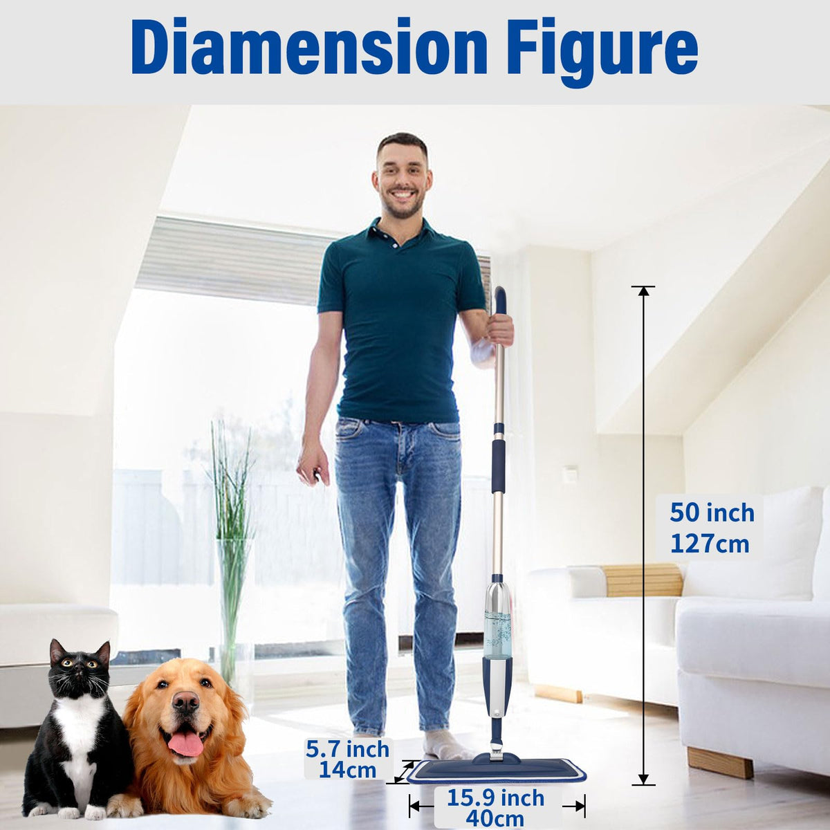 Microfiber Hardwood Floor Spray Mop with 3 Pads & Refillable Bottle