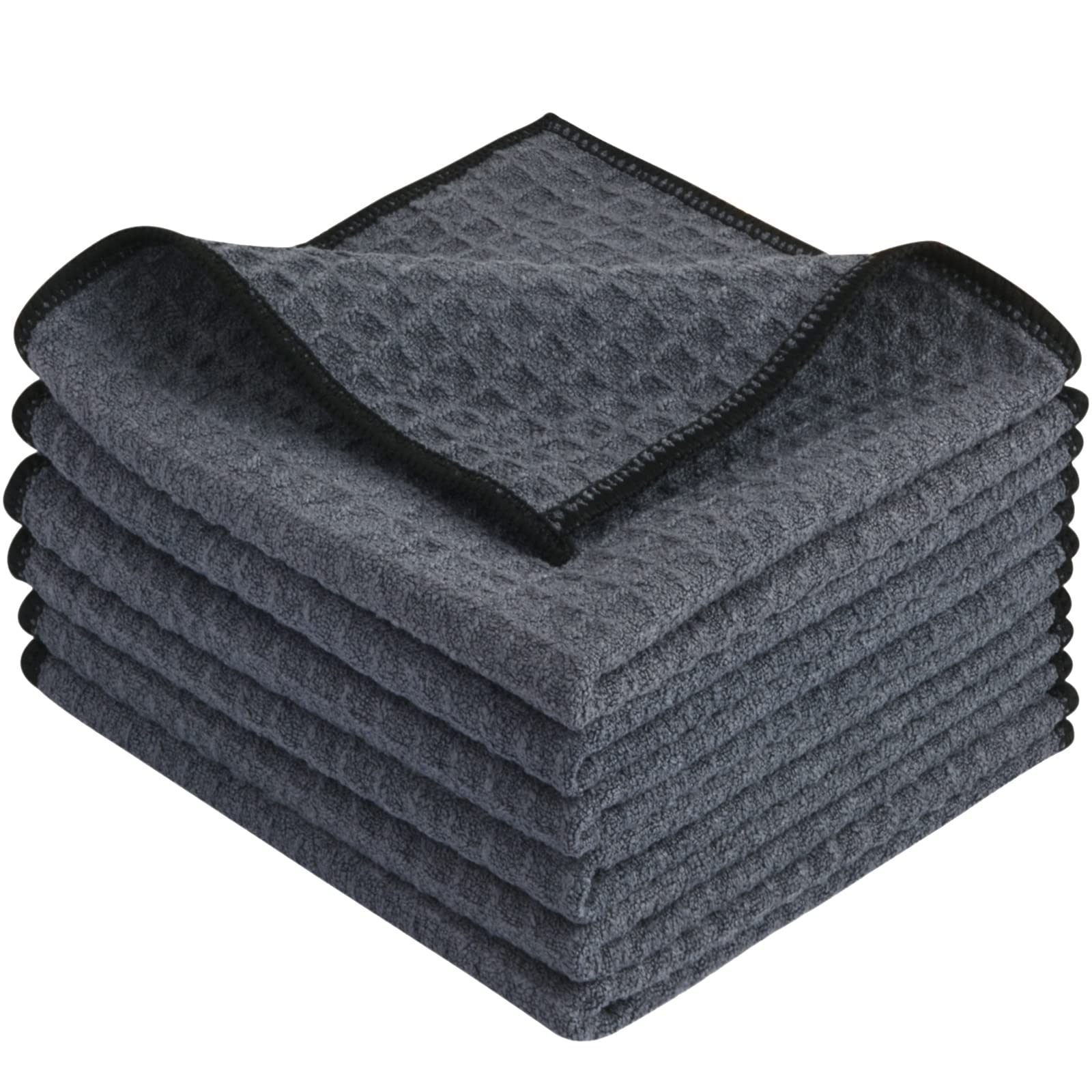 Waffle Microfiber Dish Cloths Gray Kitchen Towels (6 Count)