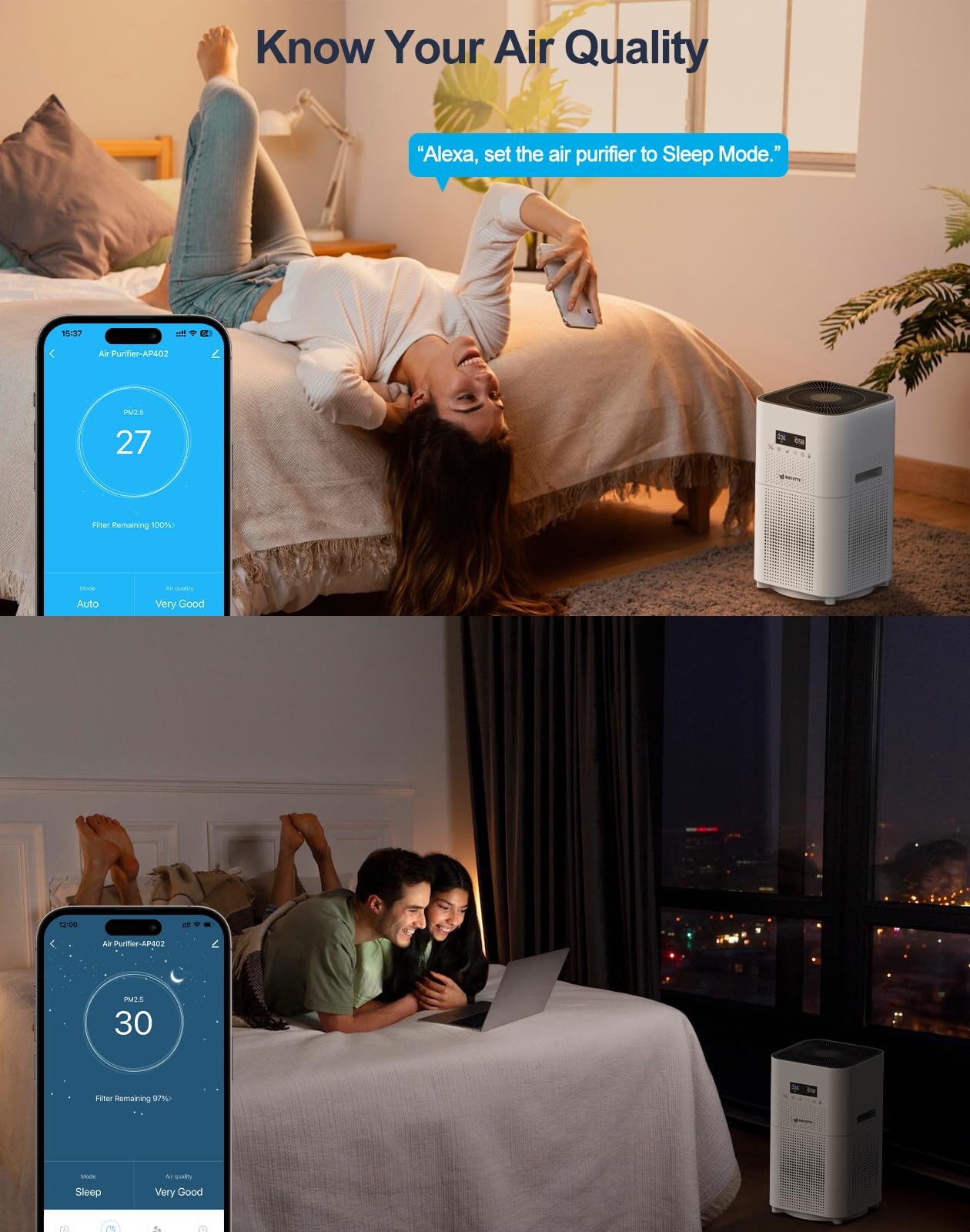 Smart Air Purifier for Home Large Room 3000Ft²
