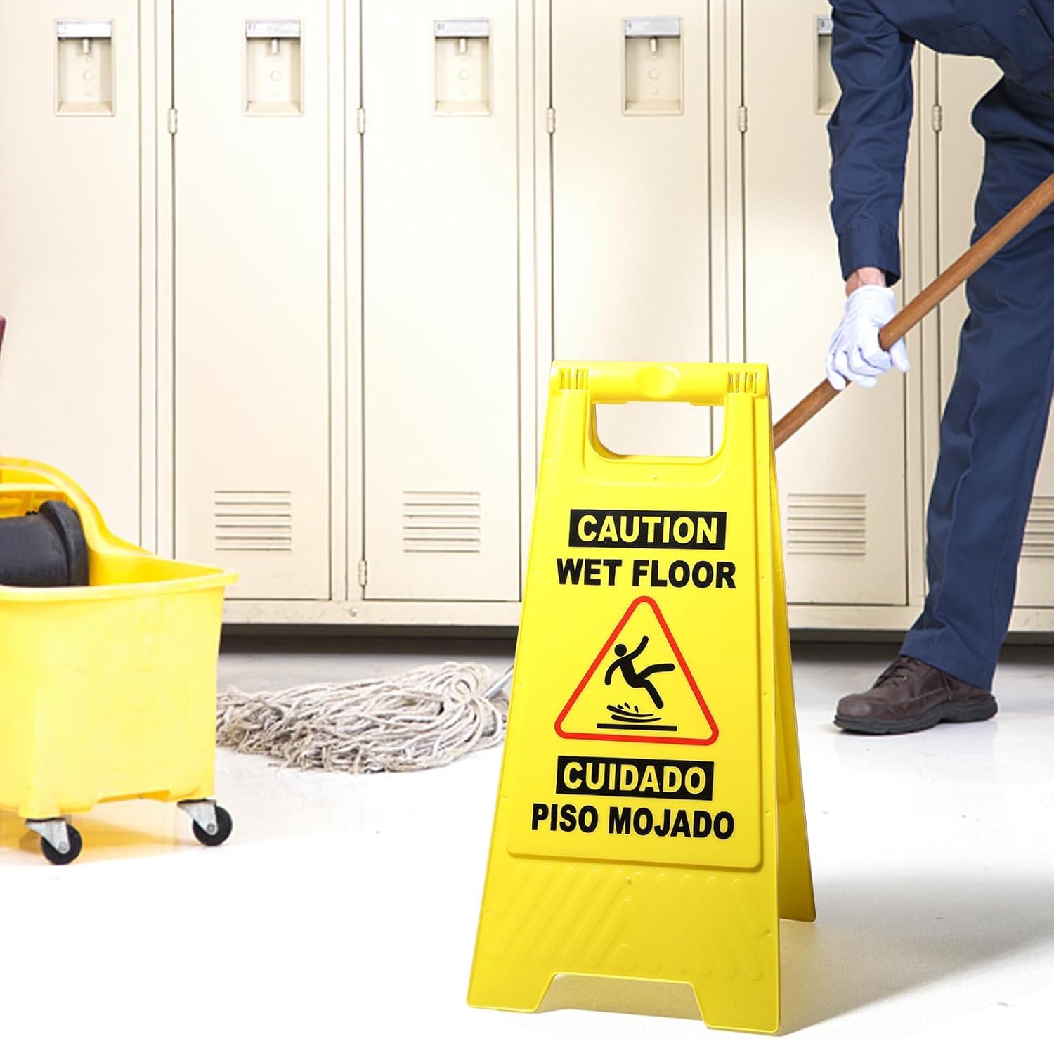 4 Pack 24 IN Caution Wet Floor Sign Bilingual Foldable Safety Sign (4 Count)