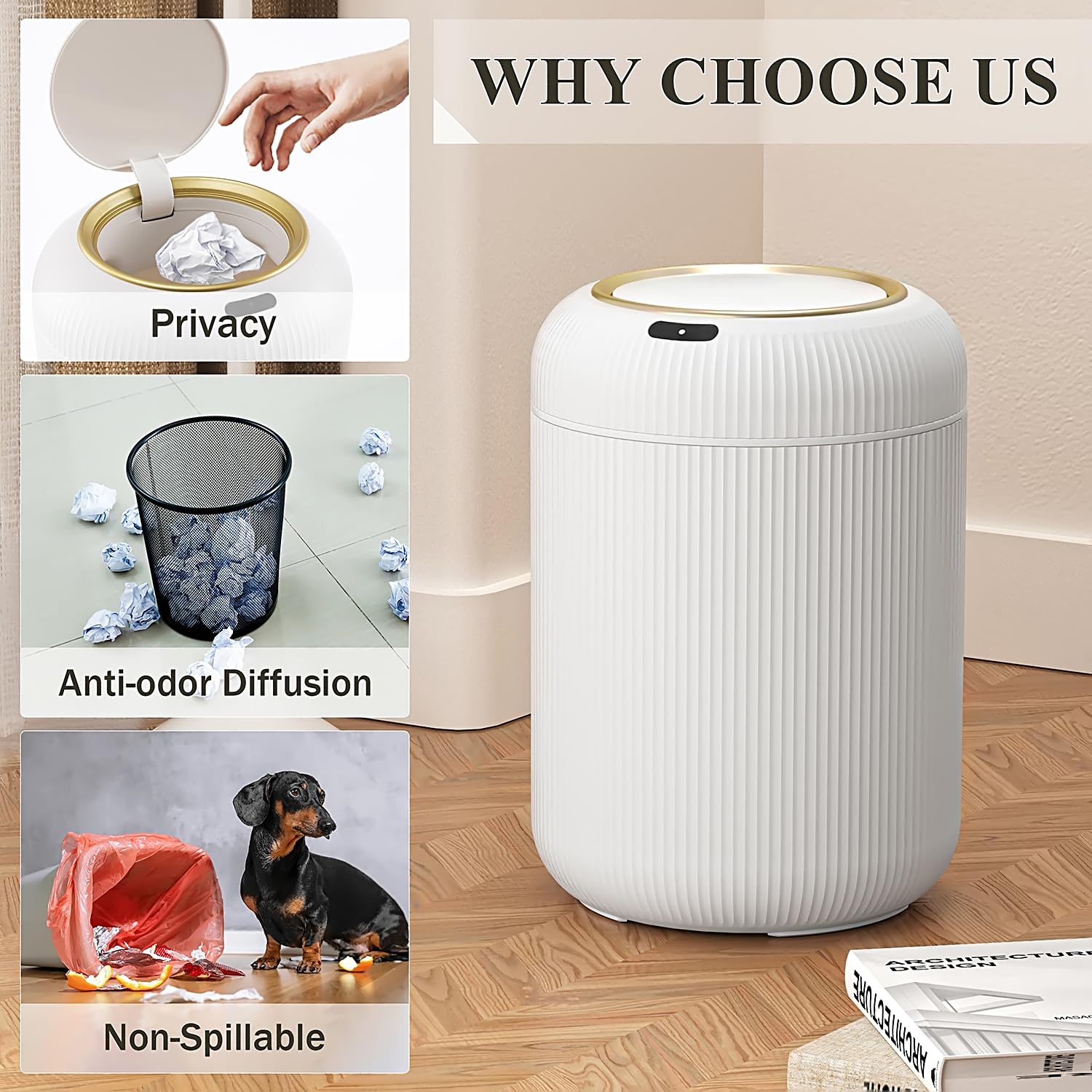 Automatic Motion Sensor Bathroom Trash Can with Lid