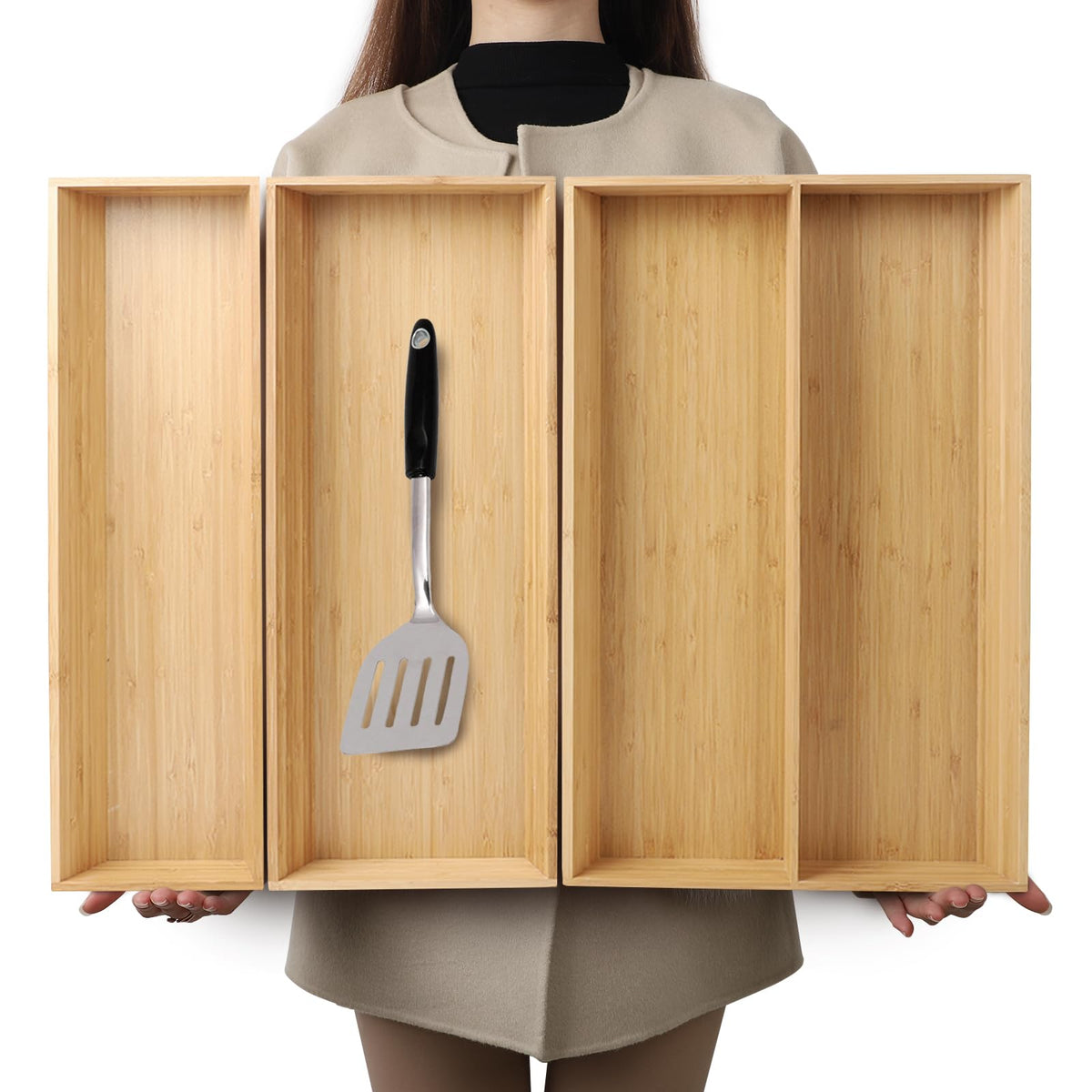 Large Long V Shaped Bamboo Drawer Organizer Set of 3 (78.4 Ounce)