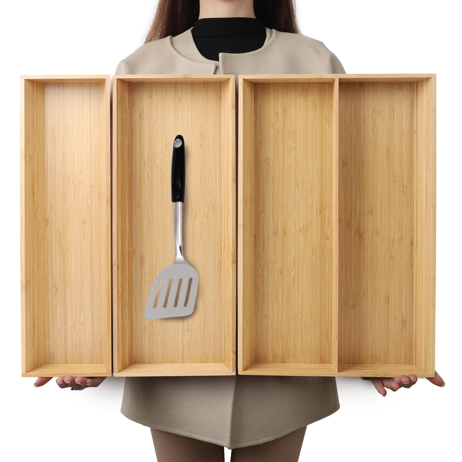 Large Long V Shaped Bamboo Drawer Organizer Set of 3 (78.4 Ounce)