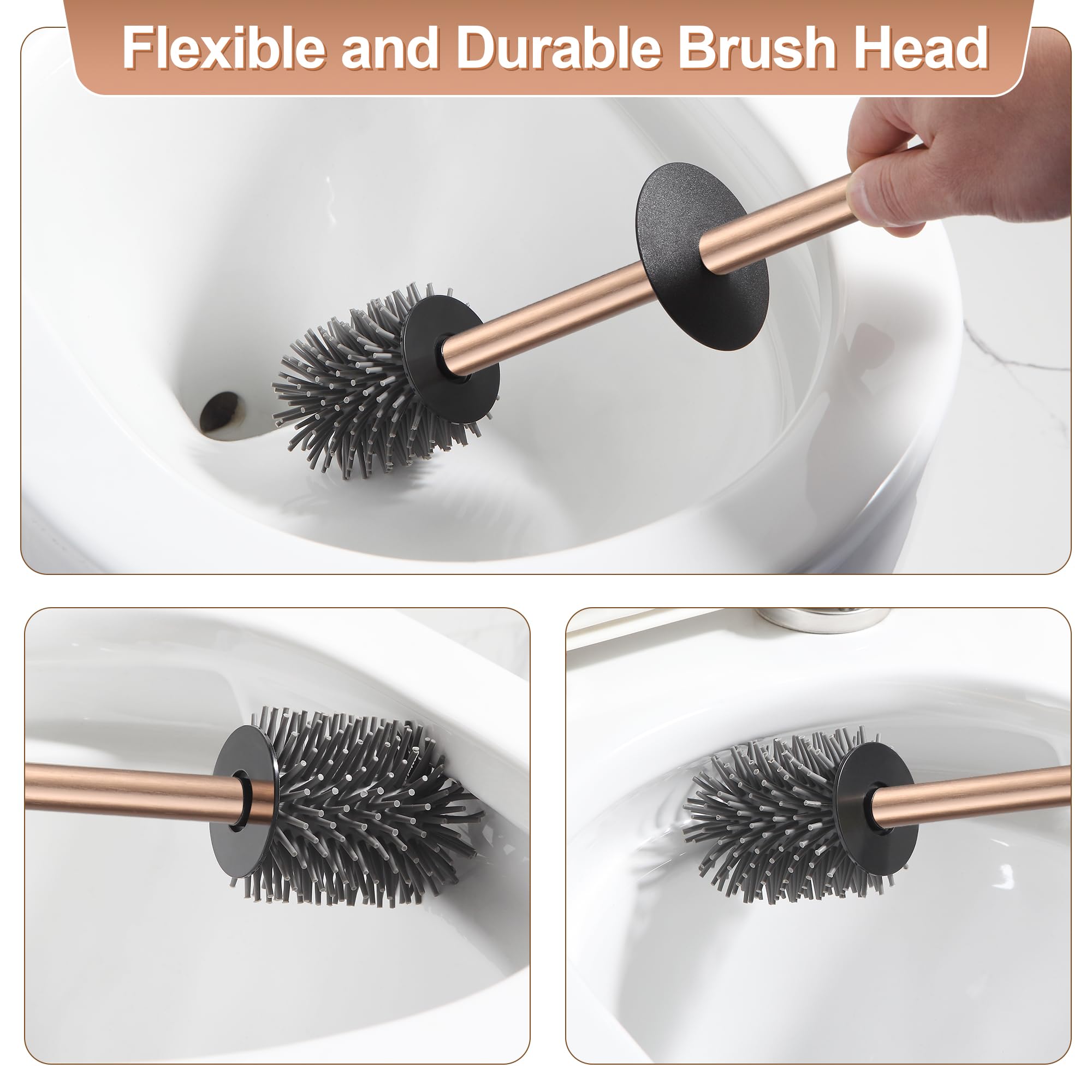Toilet Brush and Holder Set Rose Gold Freestanding for Bathroom