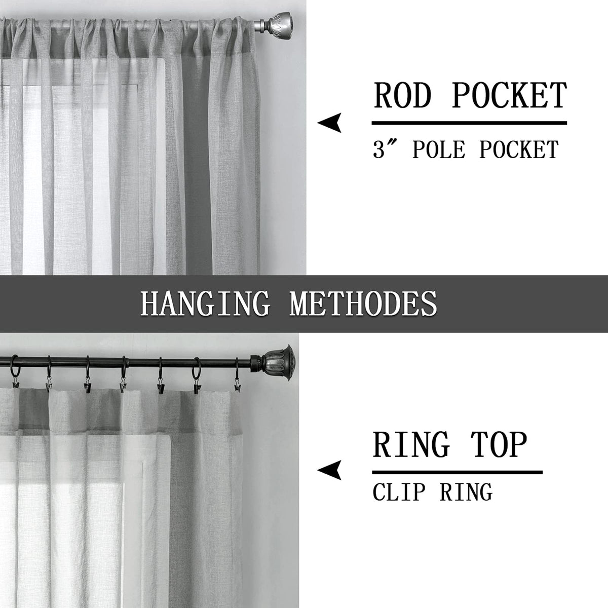 Short Sheer Curtain Living Room Linen Textured Curtains Sheer Light Filtering Voile Rod Pocket Curtain for Bedroom (2 Count)