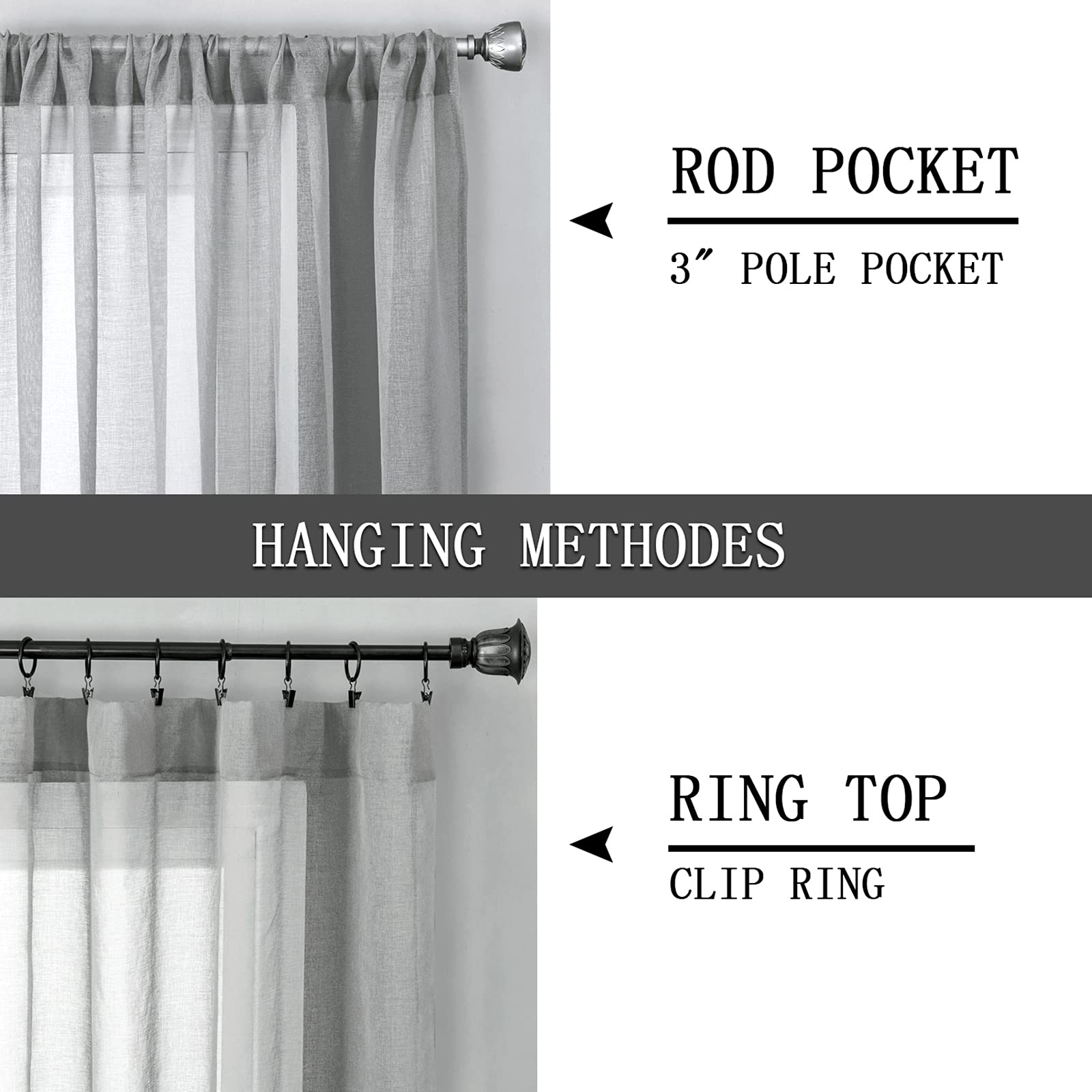 Sheer Curtains Linen Textured Living Room Curtain Sheers Light Filtering Rod Pocket Voile Curtains for Bedroom (2 Count)
