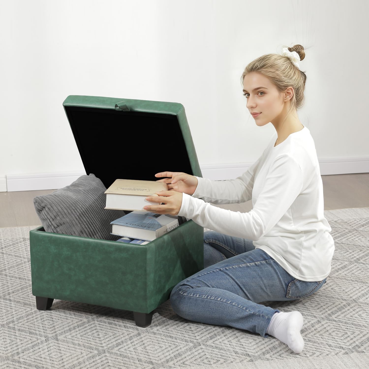 Faux Leather Storage Ottoman