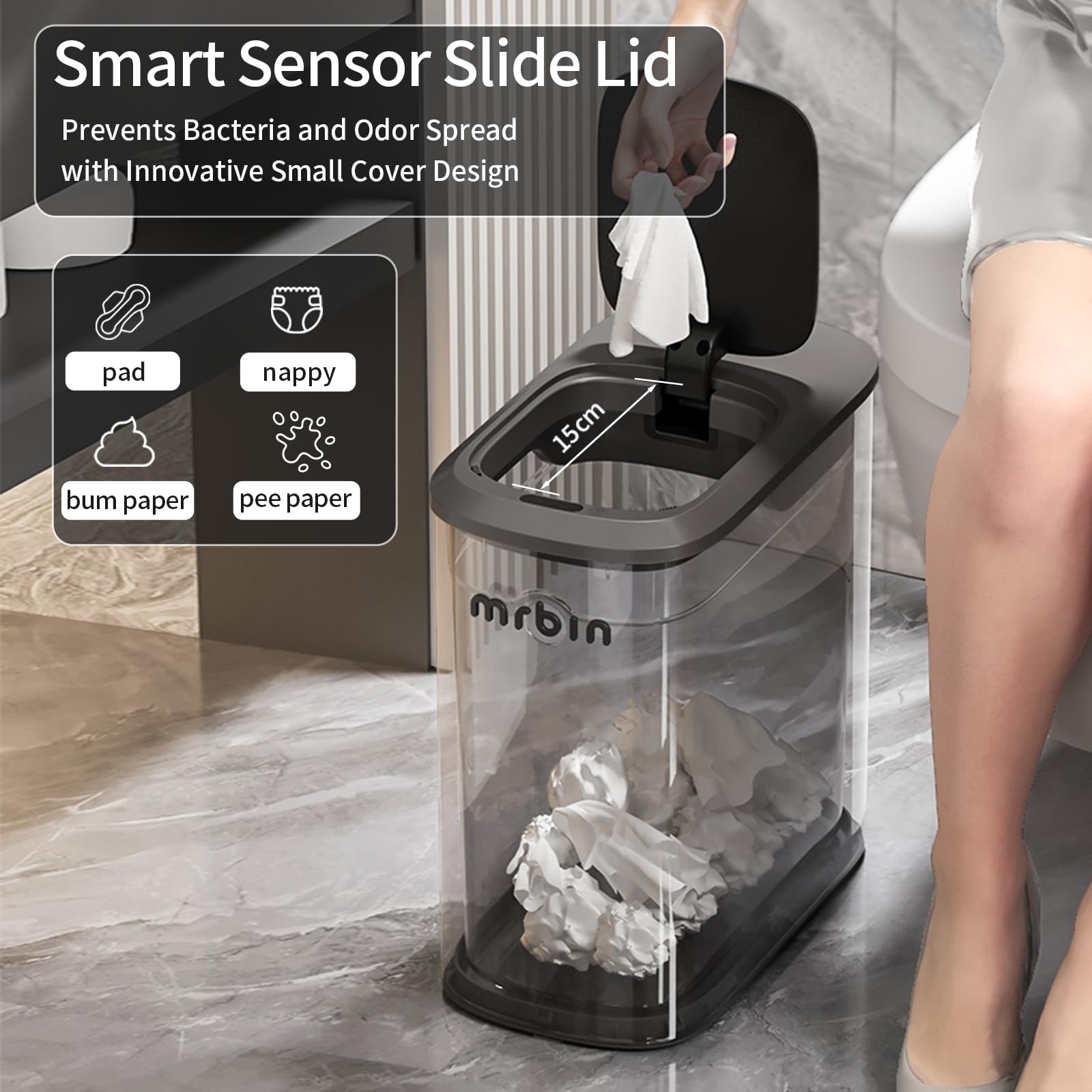 Stainless Steel Motion Sensor Bathroom Trash Can